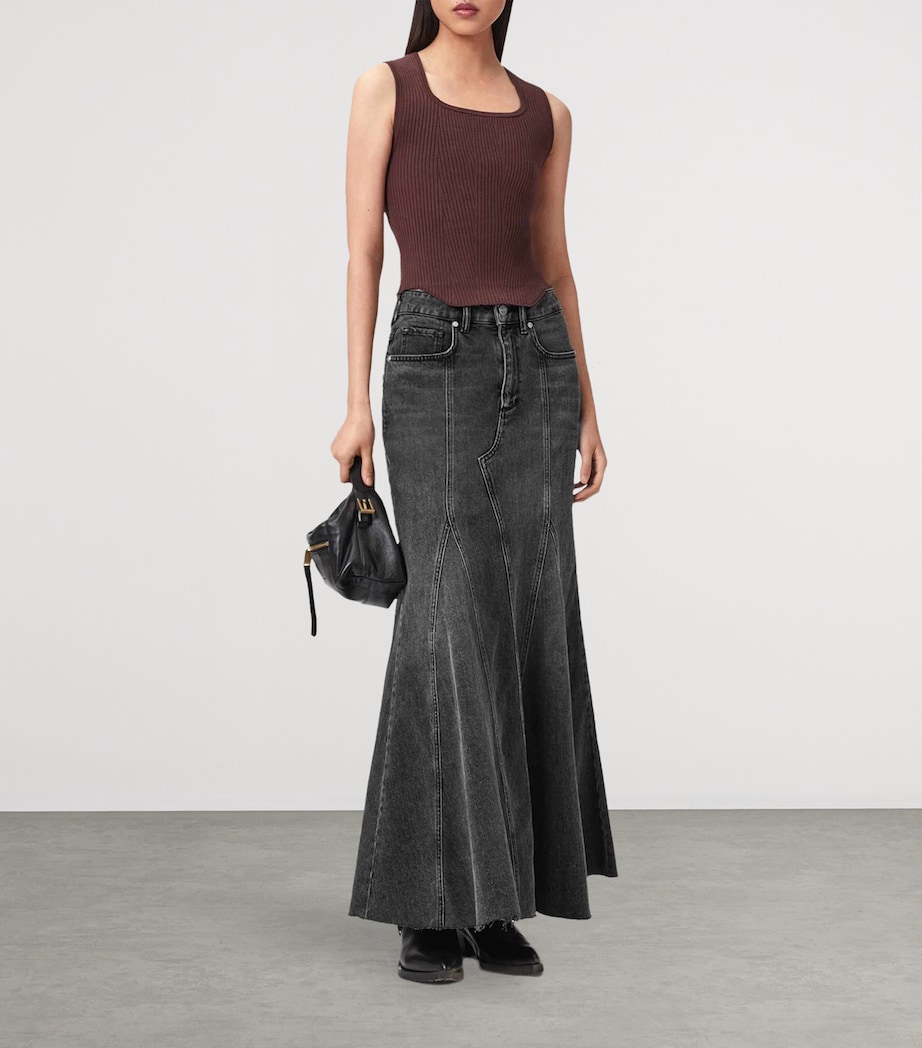 AllSaints Womens Denim Alma Maxi Skirt Washed Black Image 6