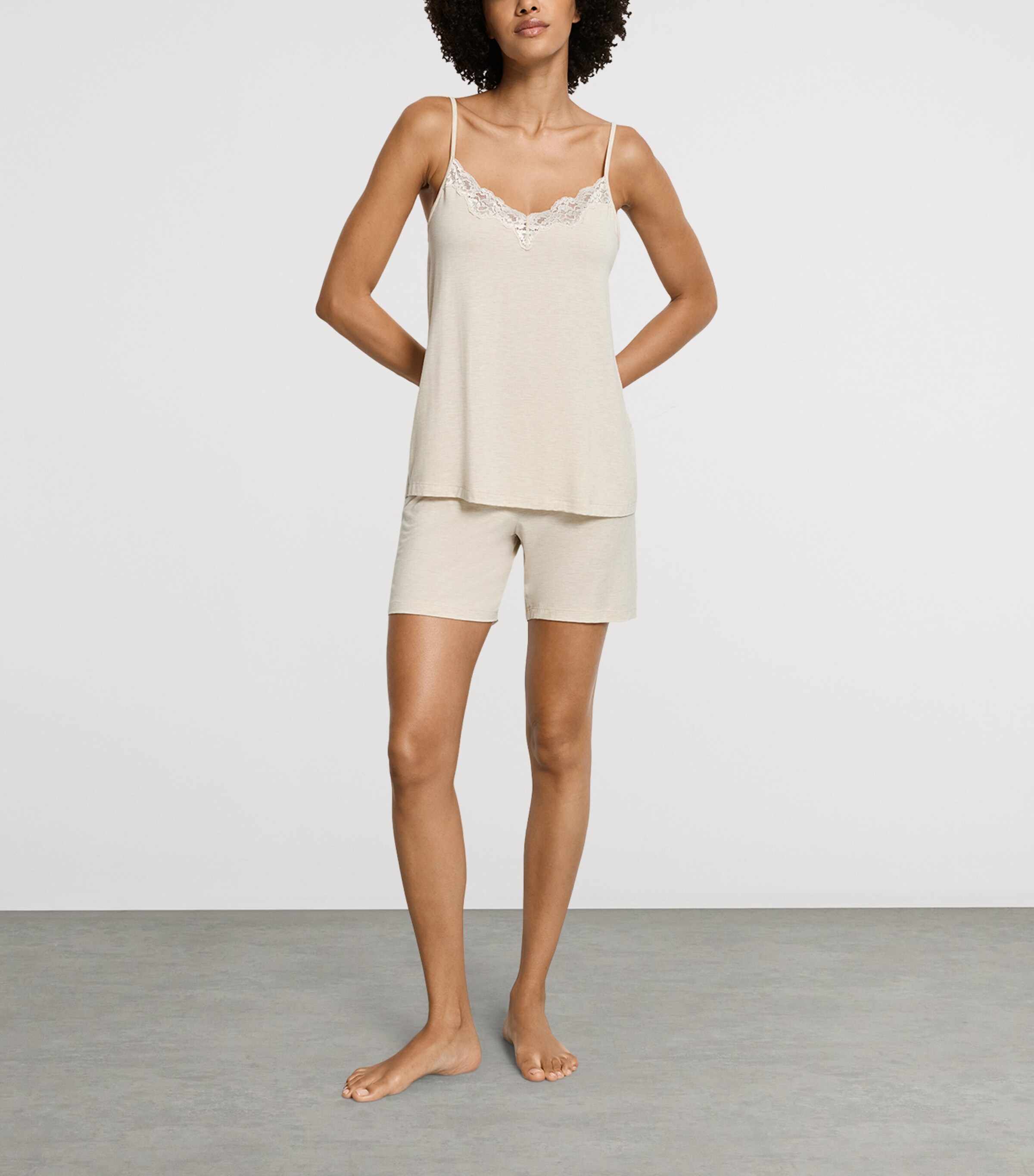 Hanro Womens Natural Elegance Short Pyjama Set Summer Sand Melange Image 4
