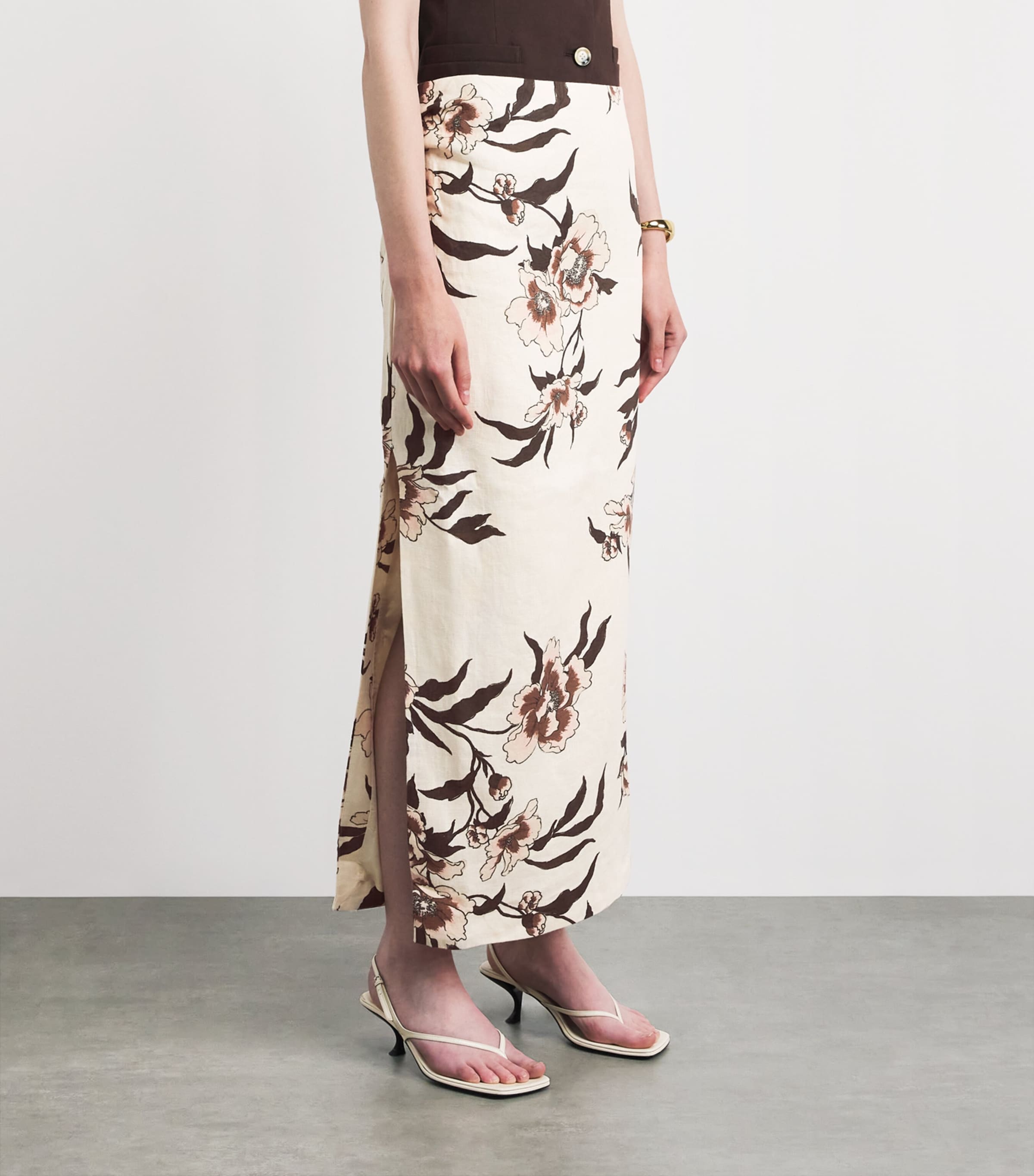 SIR. Womens Linen Peony Asymmetric Maxi Skirt Peony Floral Image 4