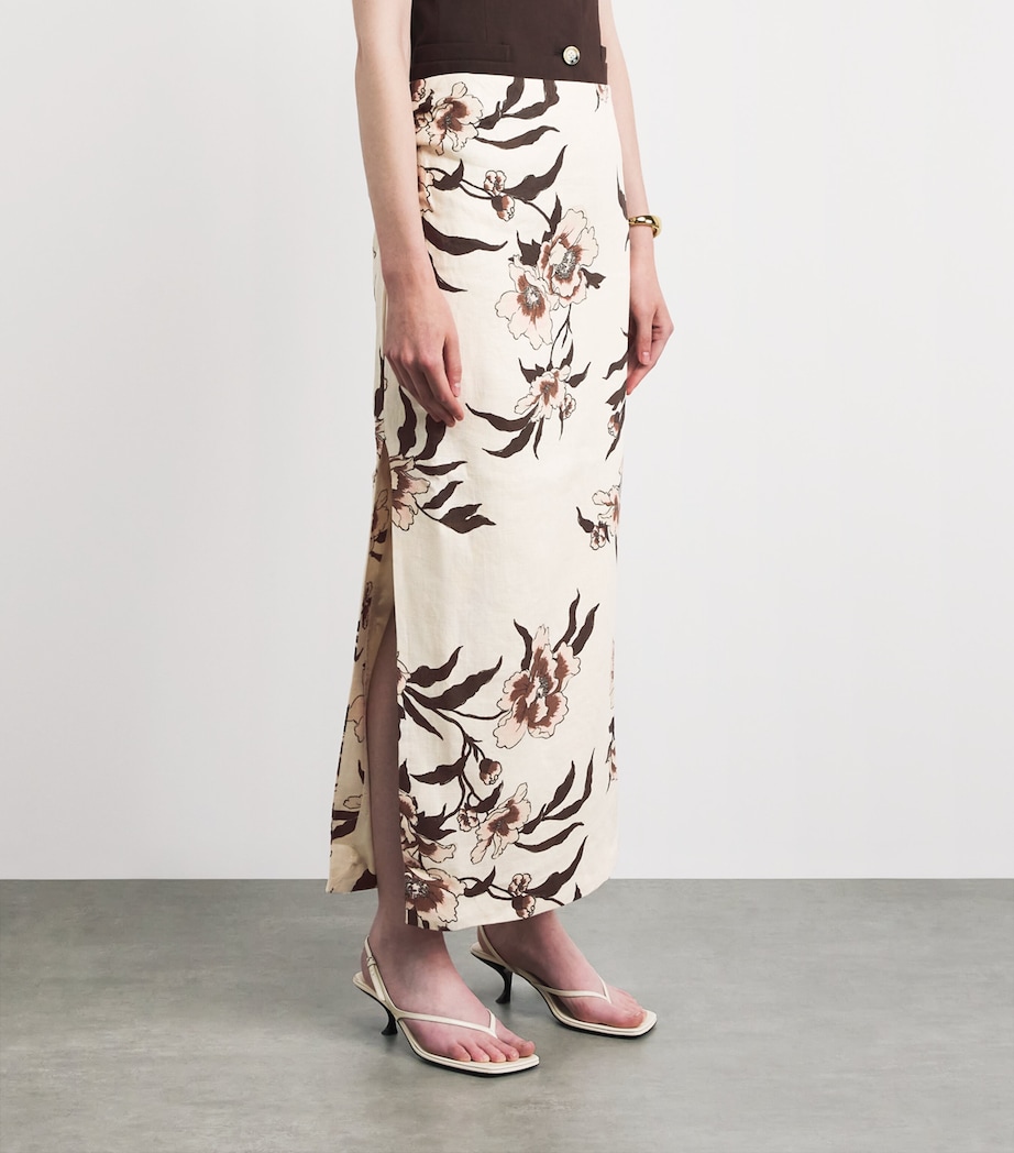 SIR. Womens Linen Peony Asymmetric Maxi Skirt Peony Floral Image 4
