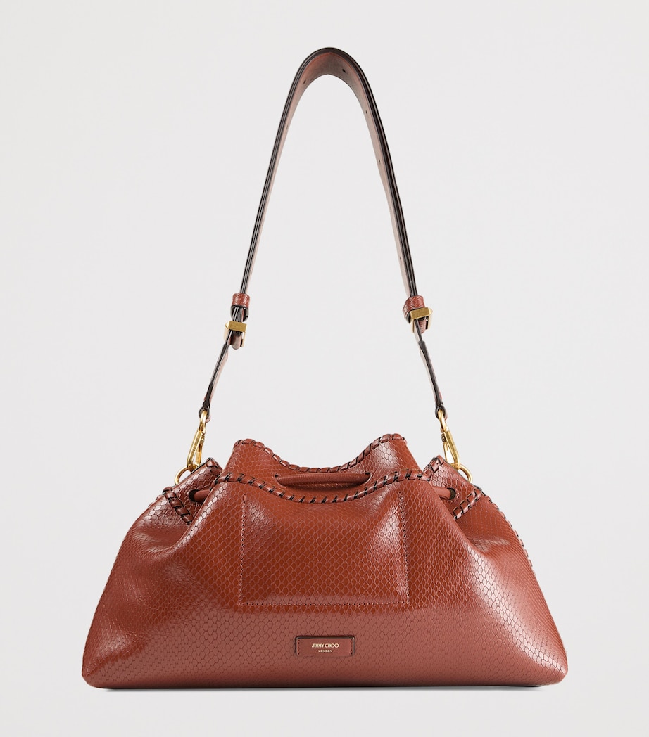 Medium Snake-Print Cinch Bag COGNAC/GOLD Image 4