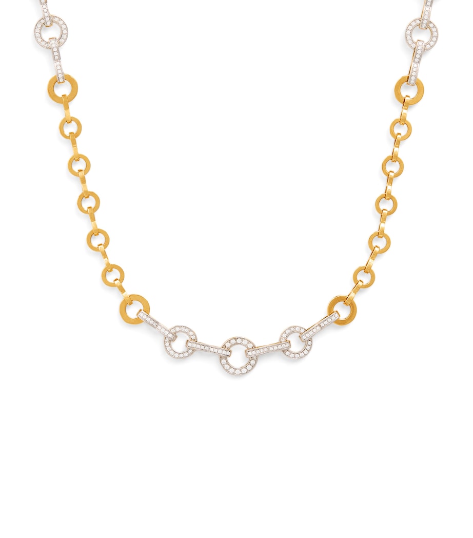 Yellow Gold and Pavé Diamond Candence Circle Chain Necklace YELLOW GOLD Image 1
