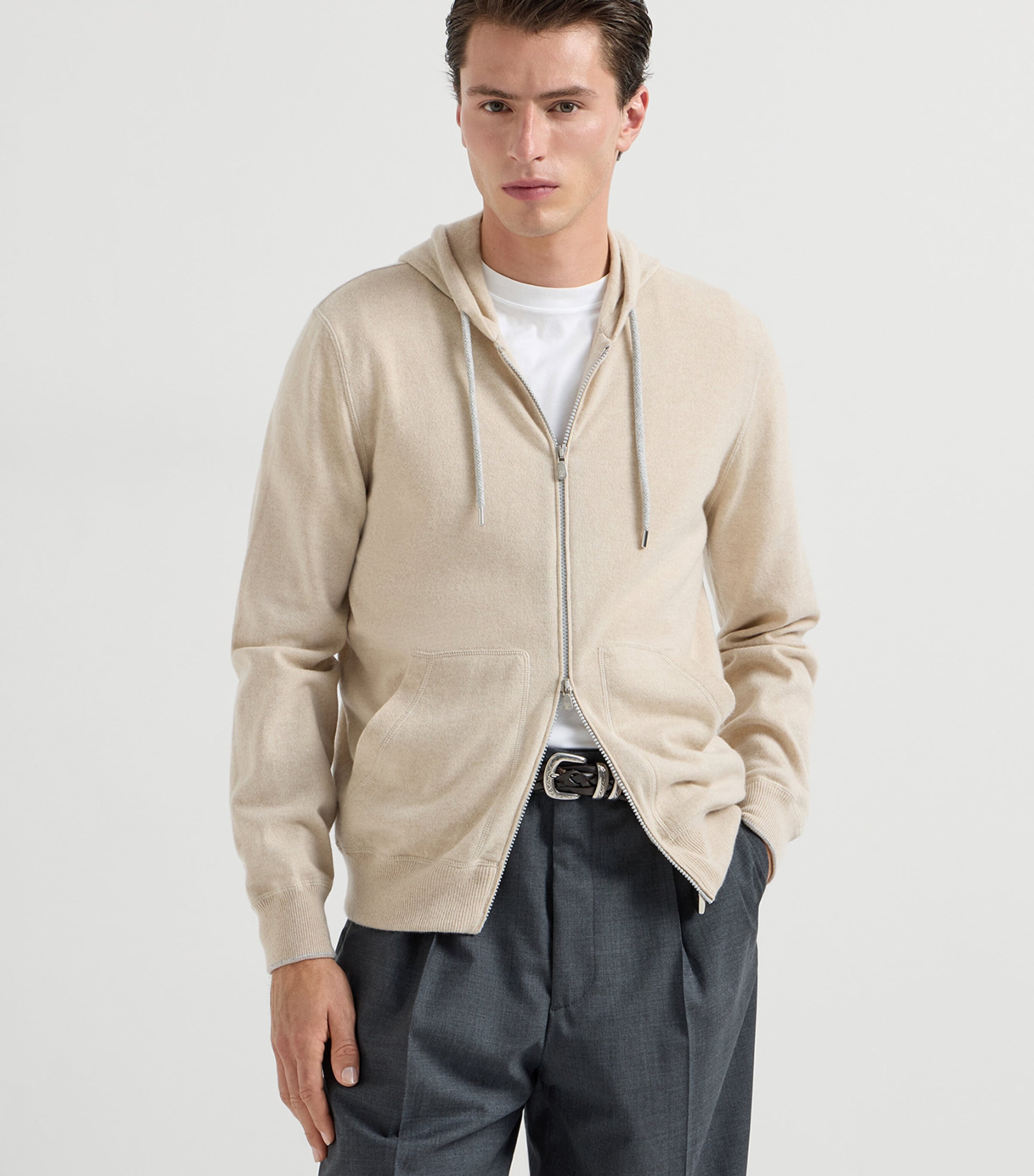 Brunello Cucinelli Beige Cashmere Zip-Up Hoodie | Harrods US