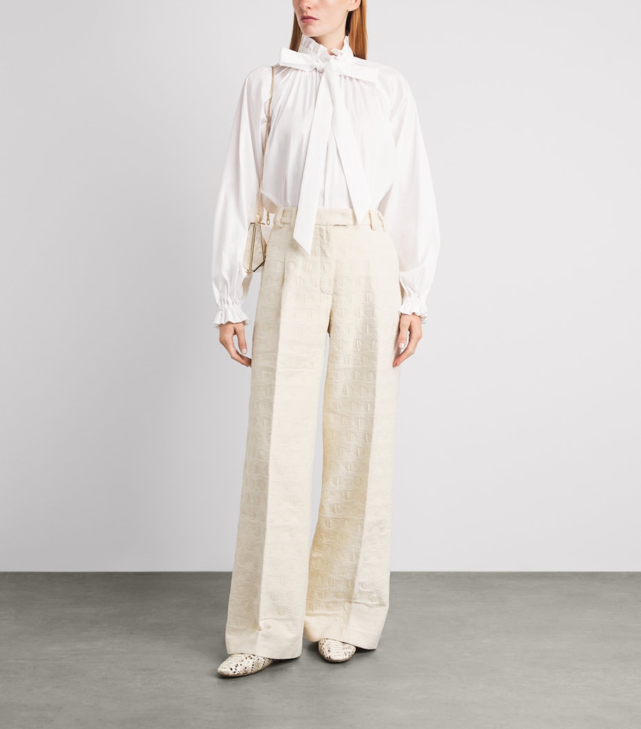 La Doublej Womens Jacquard Wide-Leg Trousers Cream Image 2