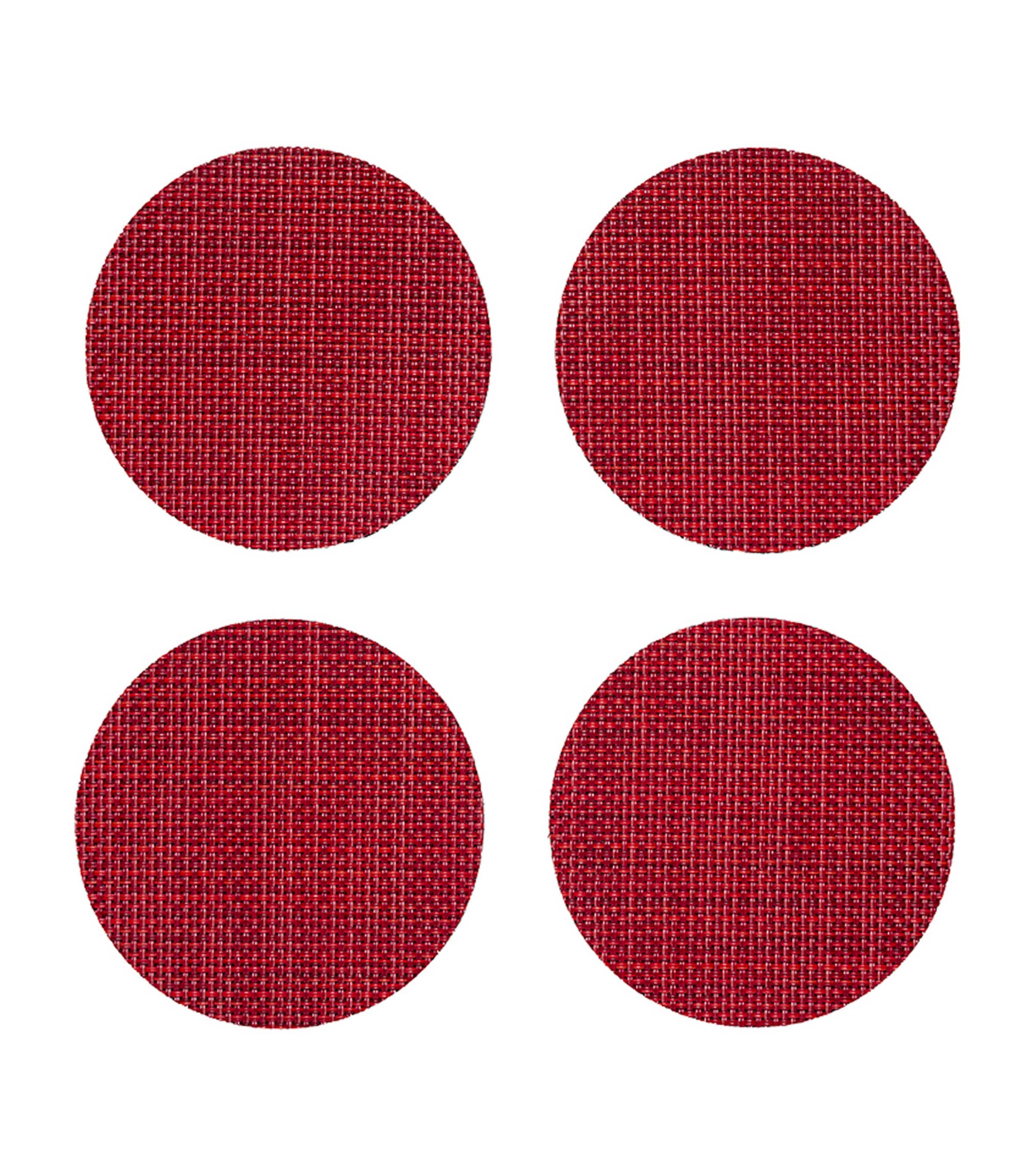 Chilewich Set Of 4 Basketweave Round Coasters In Red