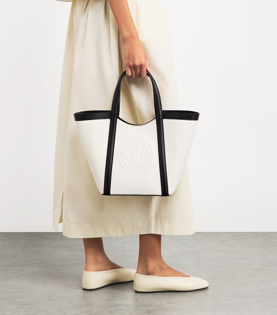 Small Canvas-Leather Embossed Tote Bag CREAM Image 2