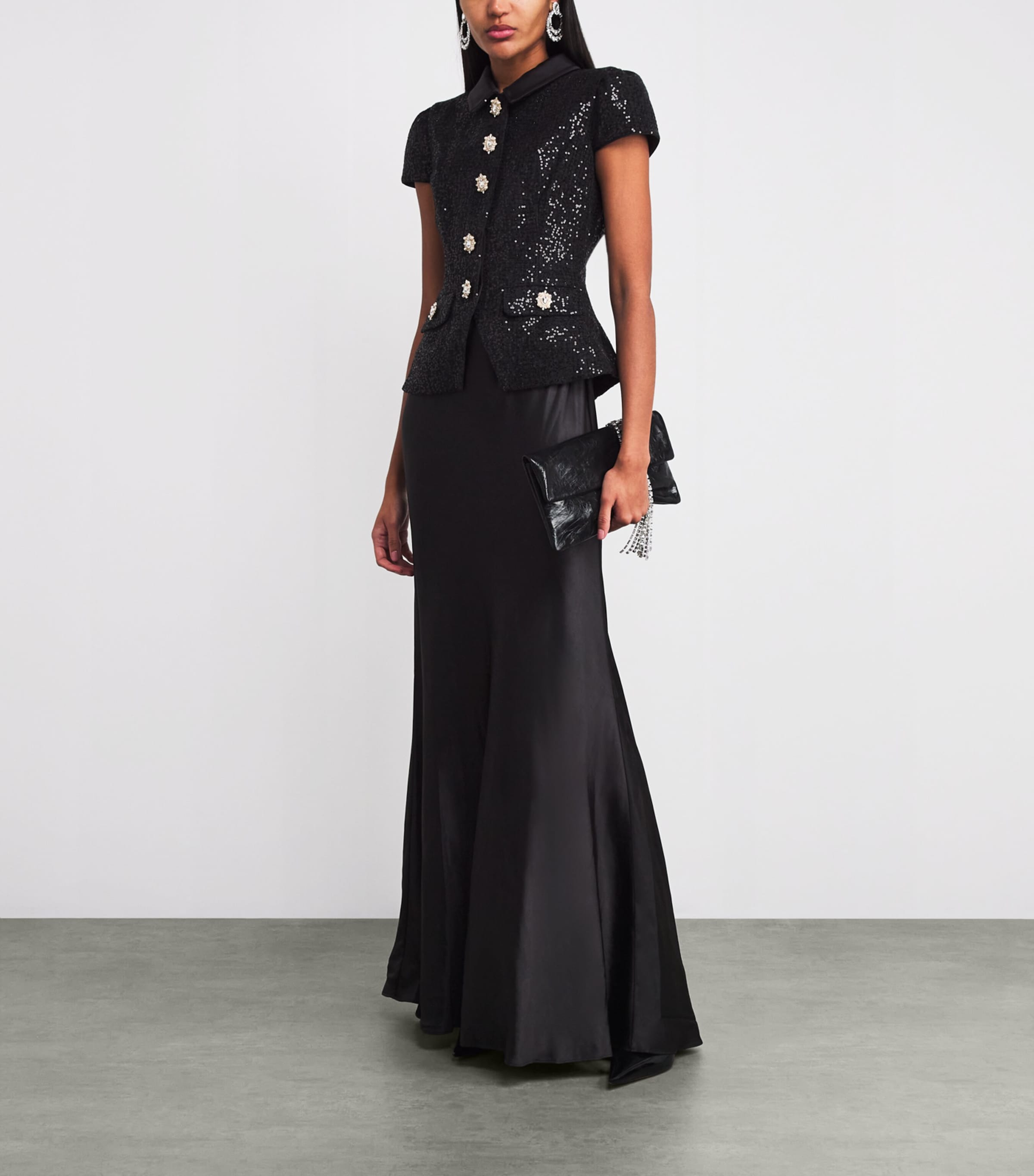 Satin Sequin-Embellished Maxi Dress BLACK Image 2