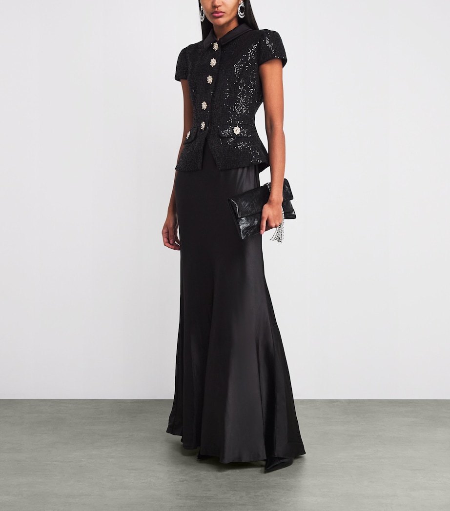 Satin Sequin-Embellished Maxi Dress BLACK Image 2