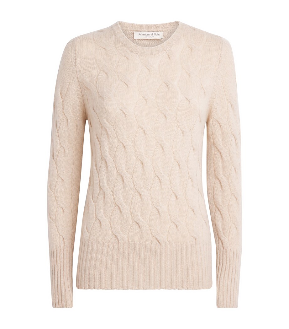 Johnstons Of Elgin Womens Cashmere Cable-Knit Sweater Natural Image 1