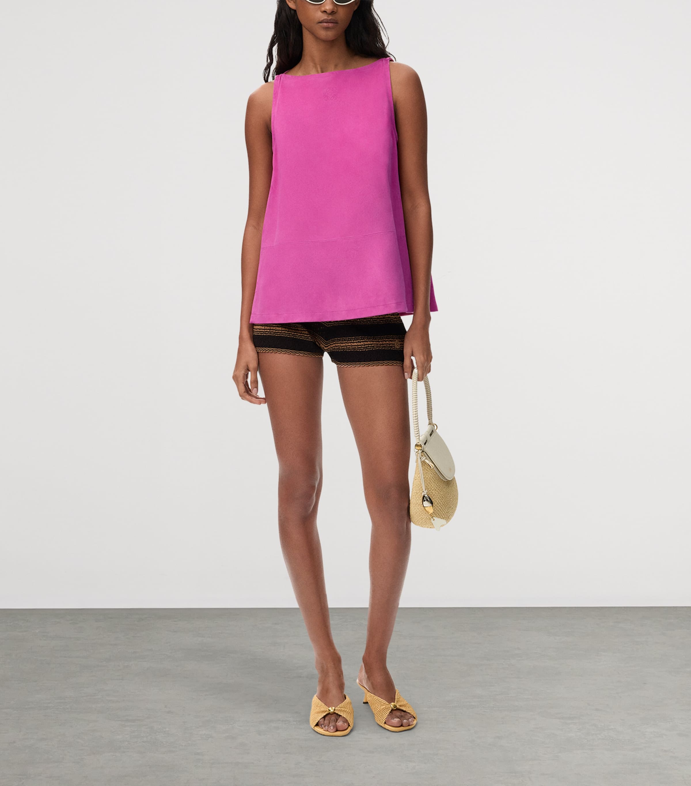LOEWE Womens x Paula’s Ibiza Leather Anagram Tank Top Pink Image 2