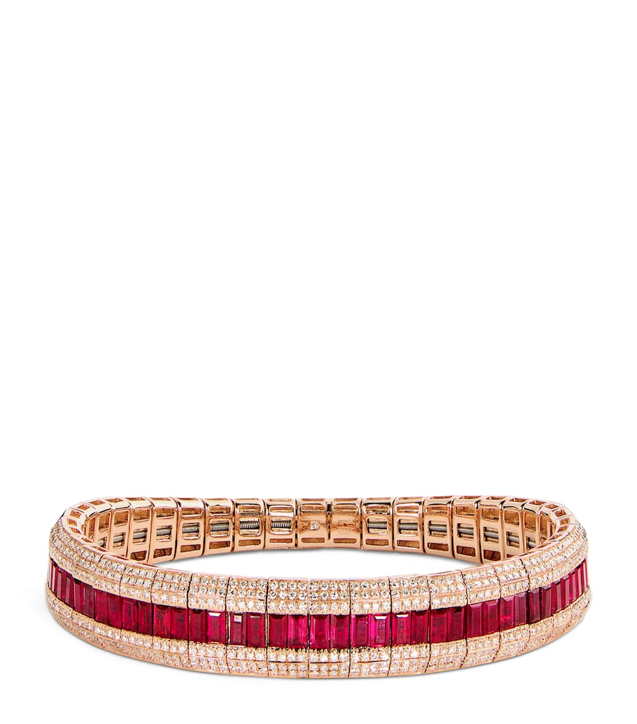 Yellow Gold, Diamond and Ruby Pavé Stretch Bracelet ROSE GOLD Image 1