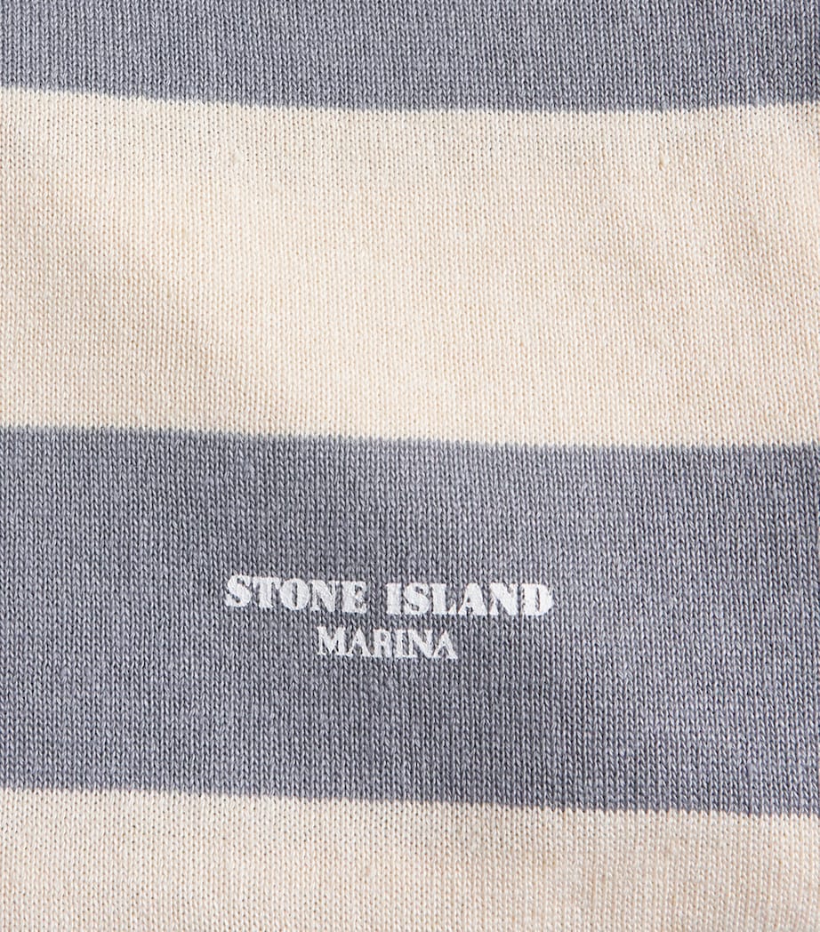 Stone Island Mens Cotton-Linen Stripe Polo Shirt Image 6