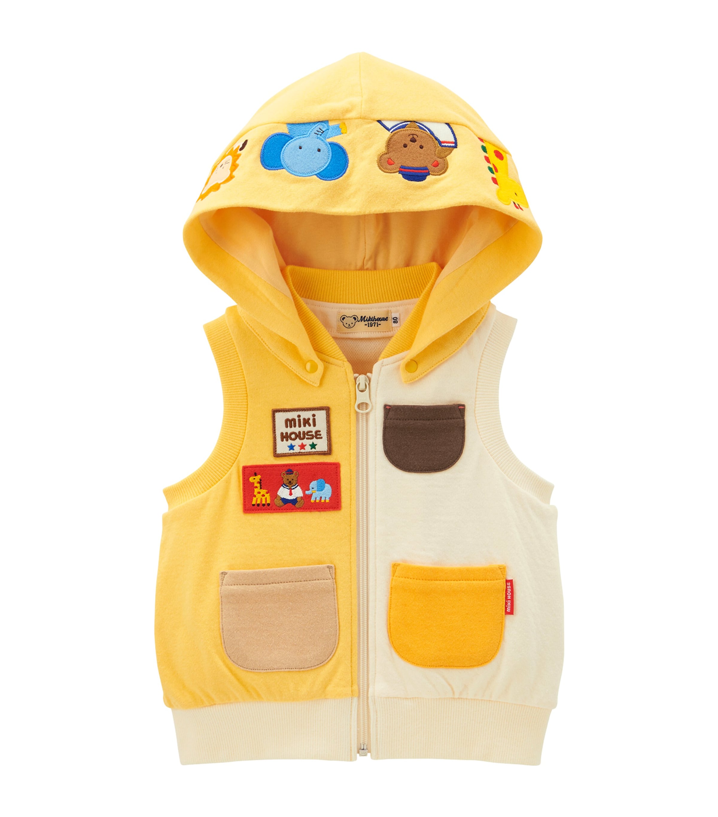 Miki House Cotton Hooded Gilet In Ivory