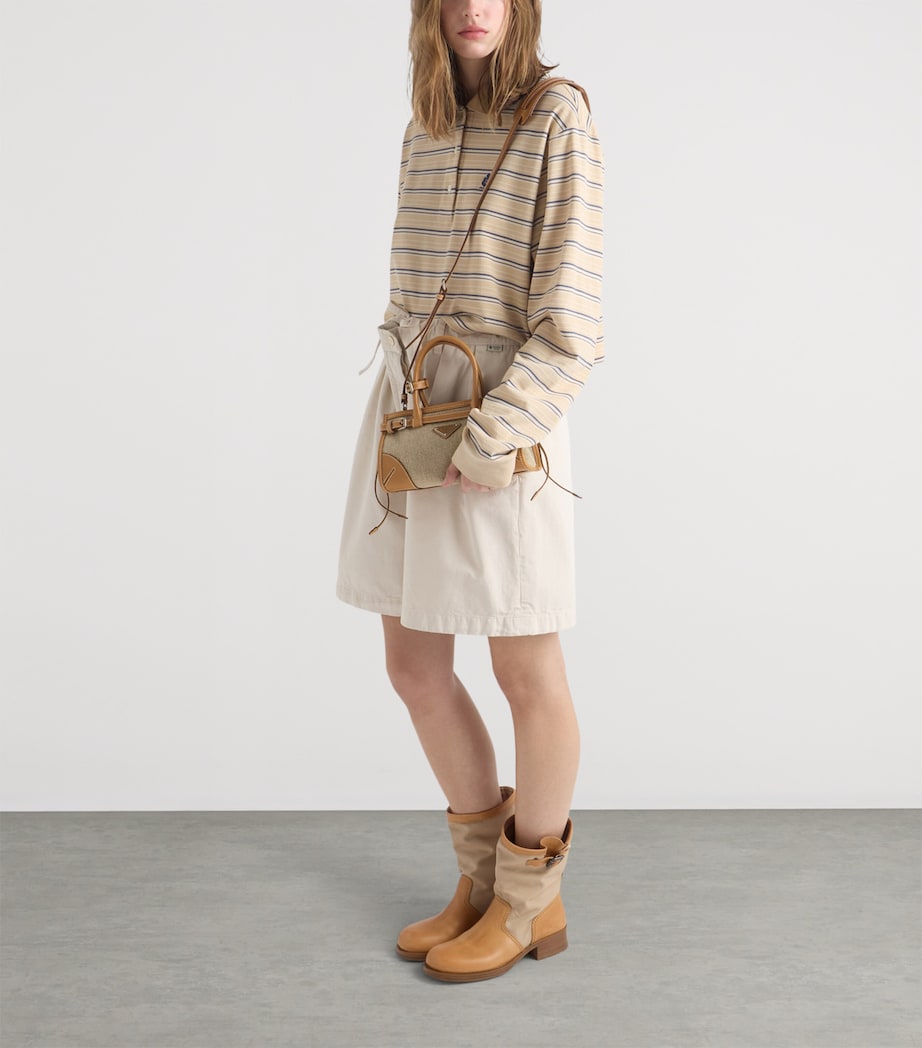 Prada Small Linen-Leather Bonnie Top-Handle Bag Neutral Image 8