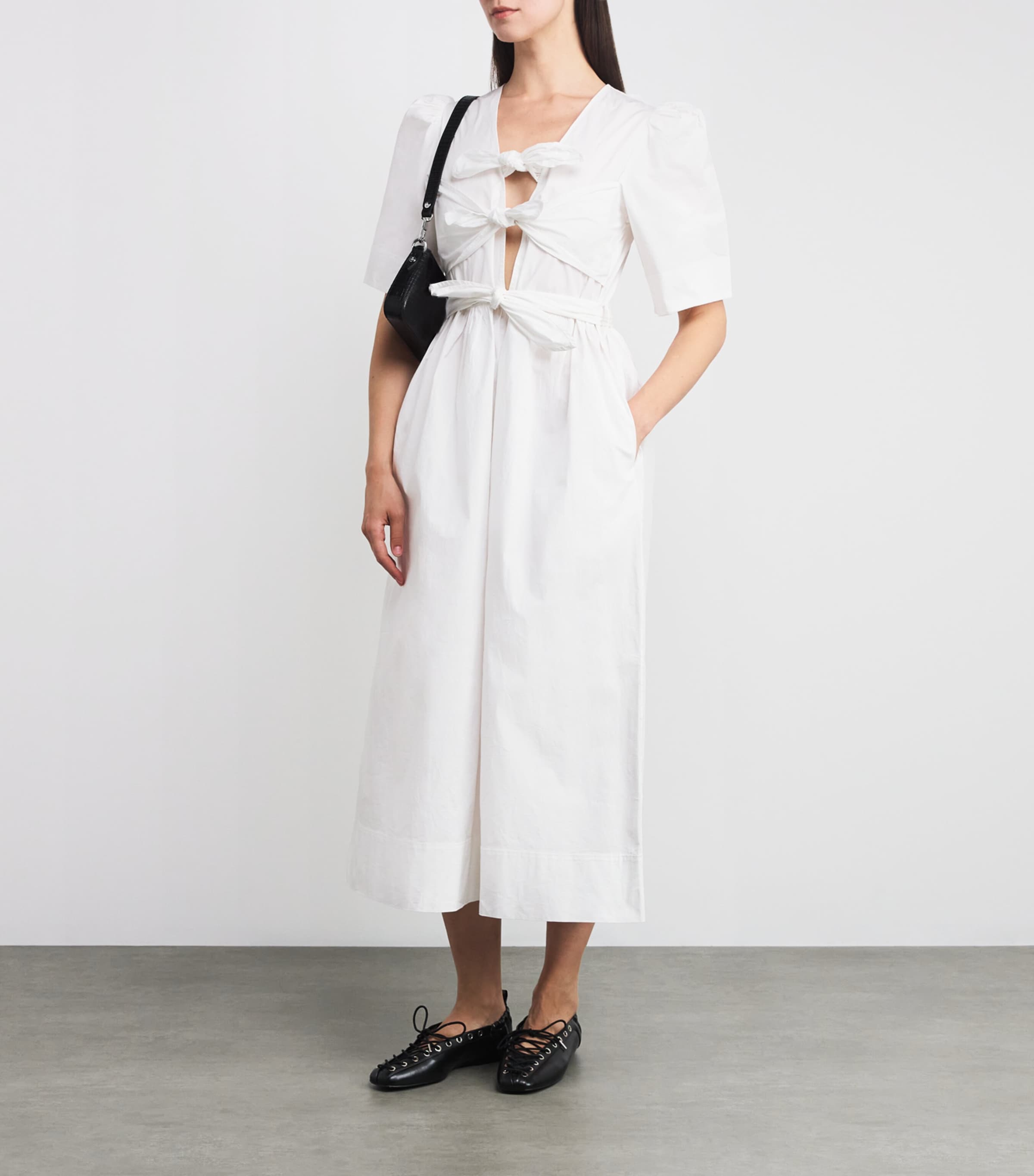 ワンピース Ganni Midi dress with bows White Ganni Midi dress with bows White - Women | VIETTI Online Store