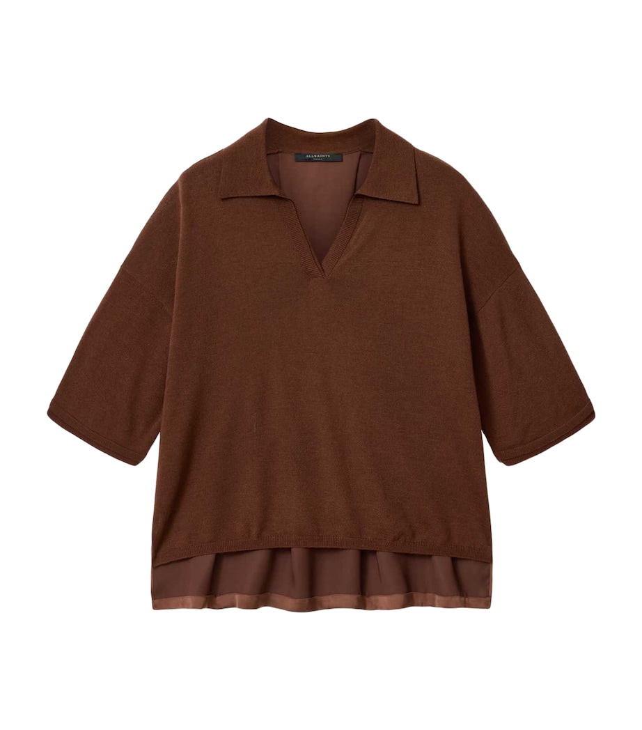 AllSaints Womens Wool Bern Polo Shirt Hot Choc Brown Image 1