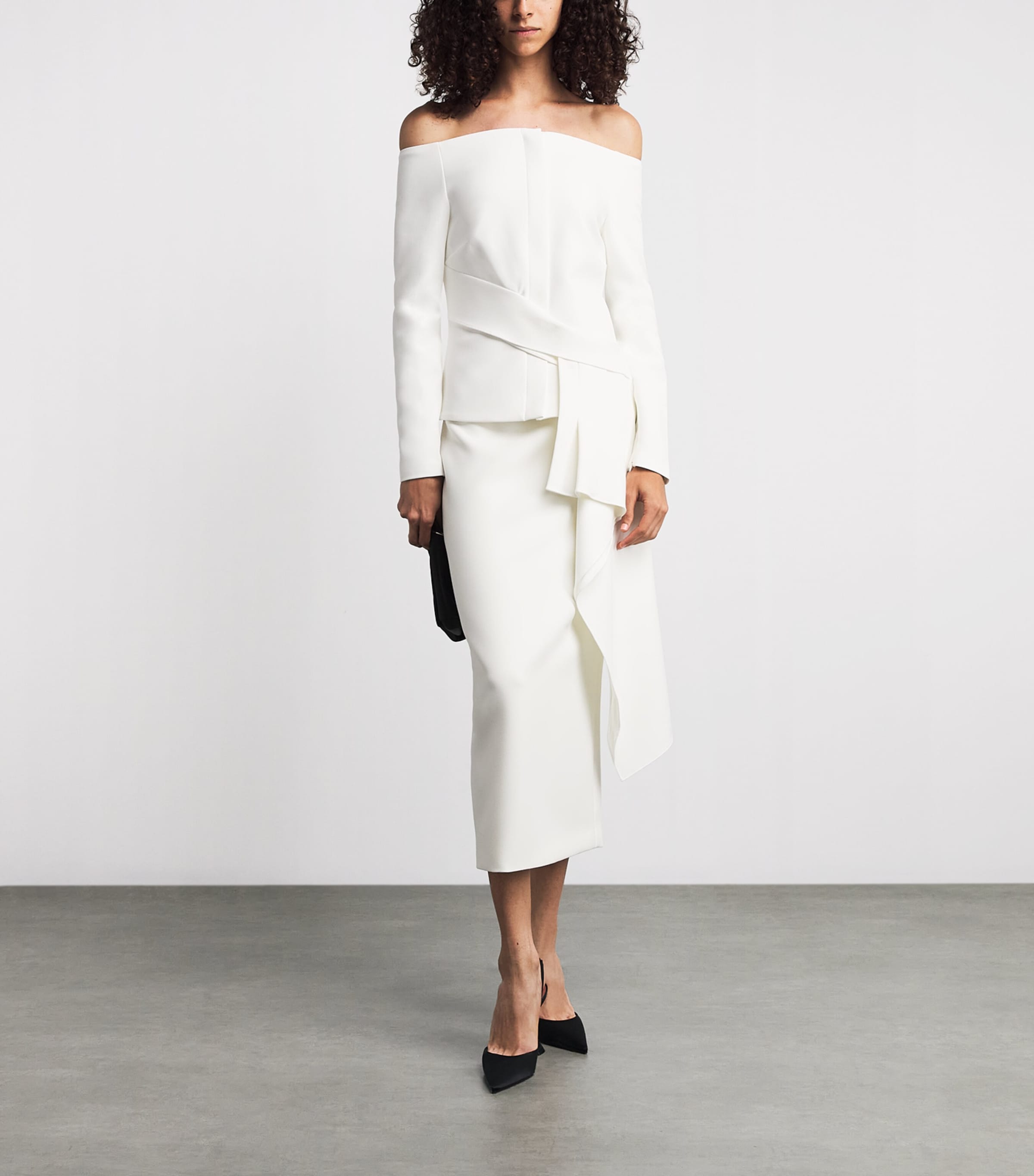 Roland Mouret Womens Off-The-Shoulder Draped Jacket Cream Image 2
