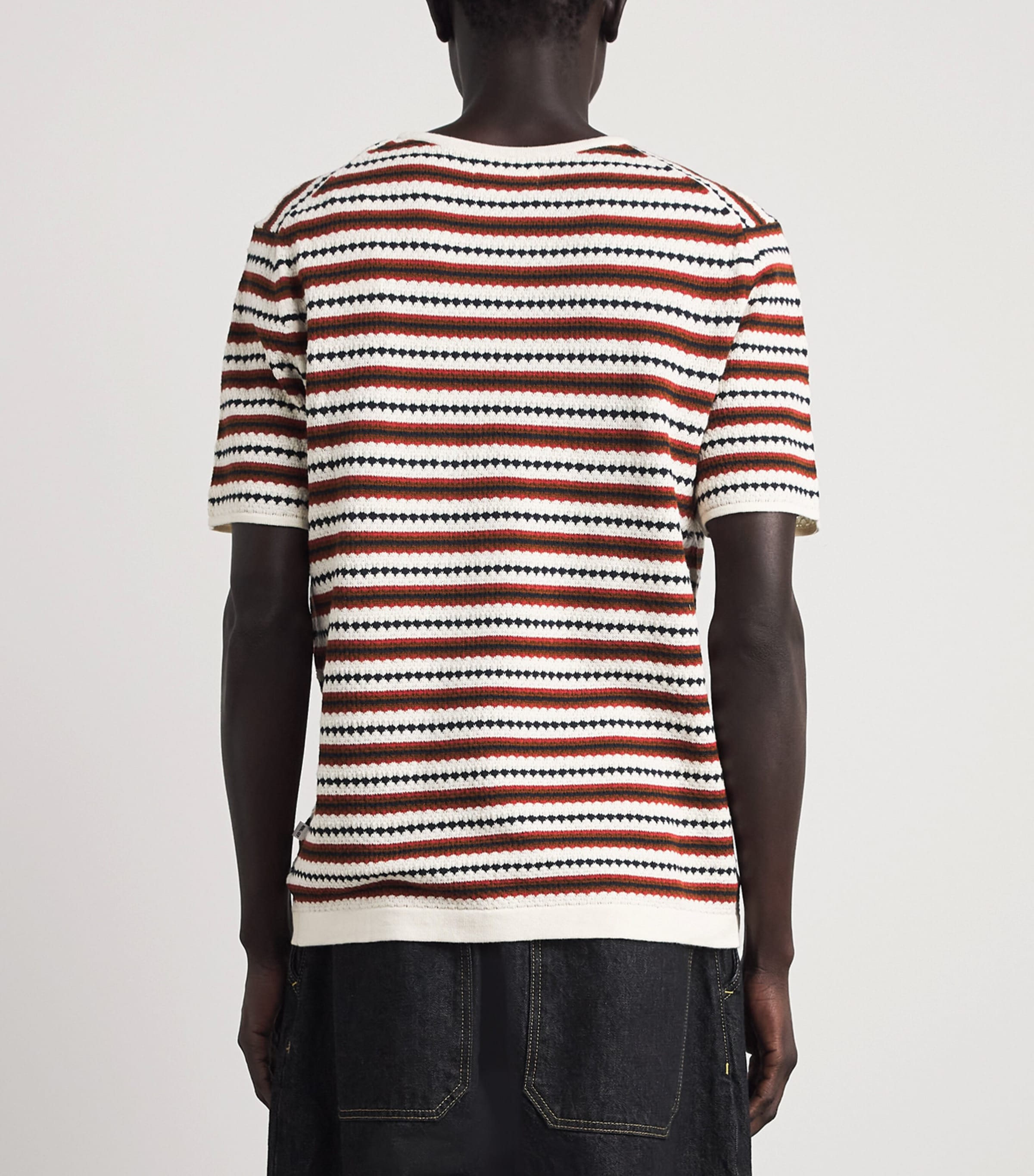 NN.07 Mens Organic Cotton Knit Stripe T-Shirt Ivory Multi Image 5