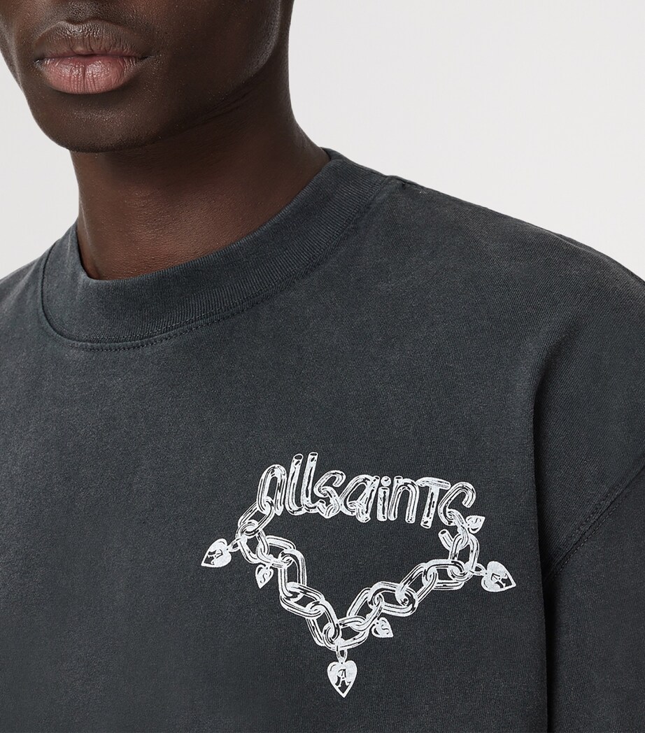 Cotton Printed Drip T-Shirt WASHED BLACK Image 8