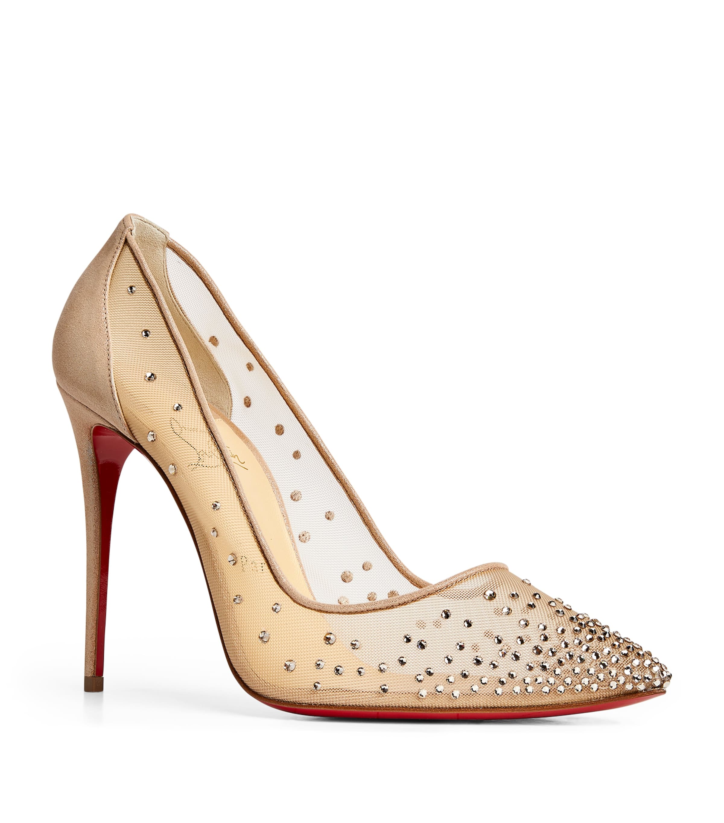 Christian Louboutin Follies Strass Suede Pumps 100 In Beige