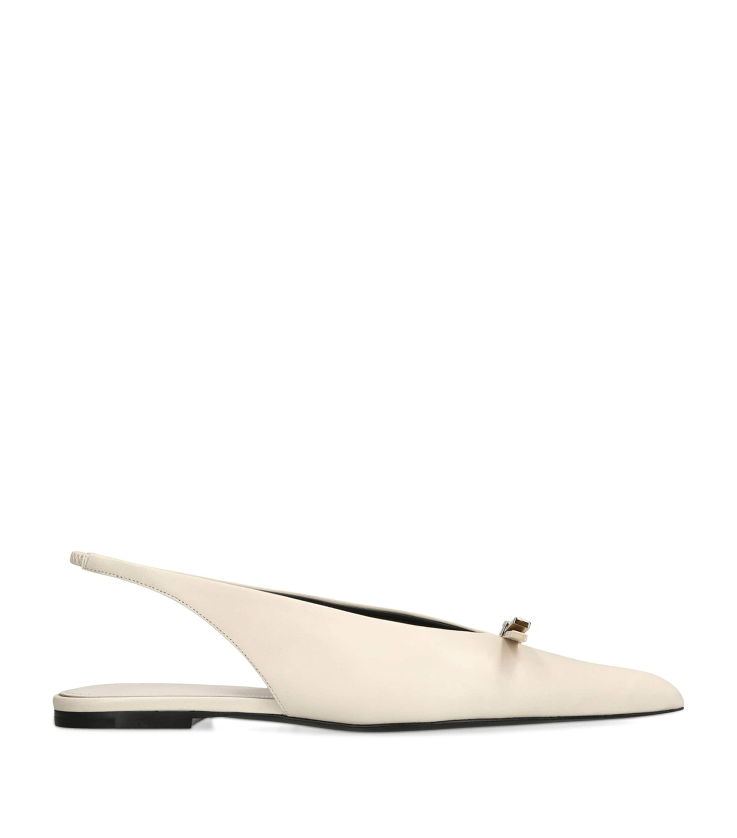 Shop Lanvin Leather Bow Slingback Flats In Beige