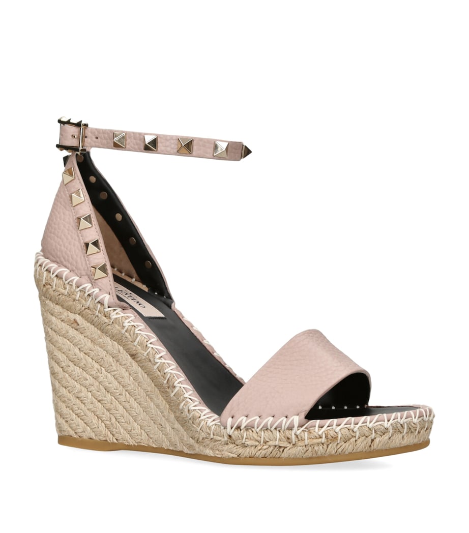Valentino Garavani Leather Rockstud Espadrille Wedges 105 Blush Image 4
