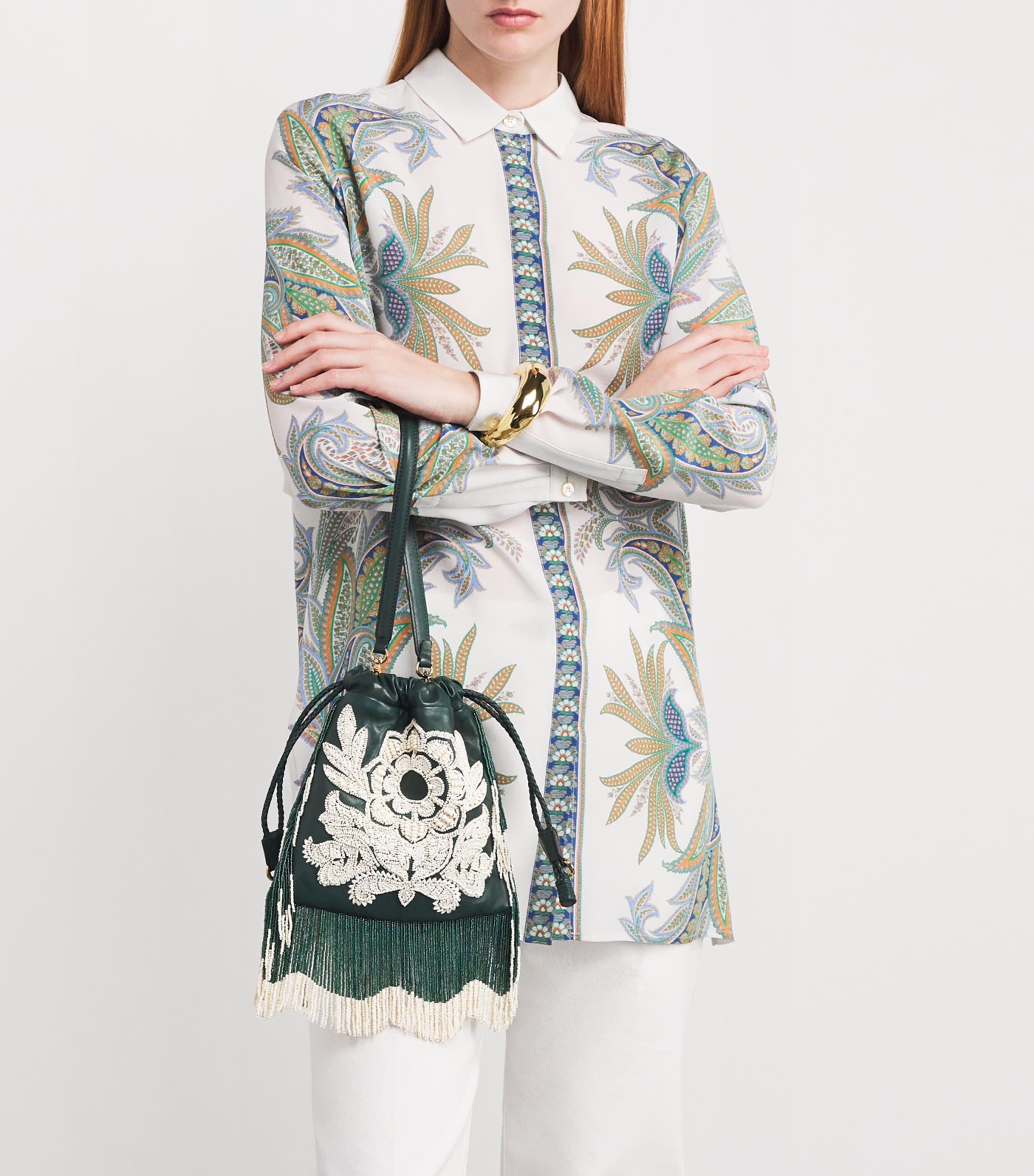 Leather Fringed Embellished Shoulder Bag V0403 Image 5