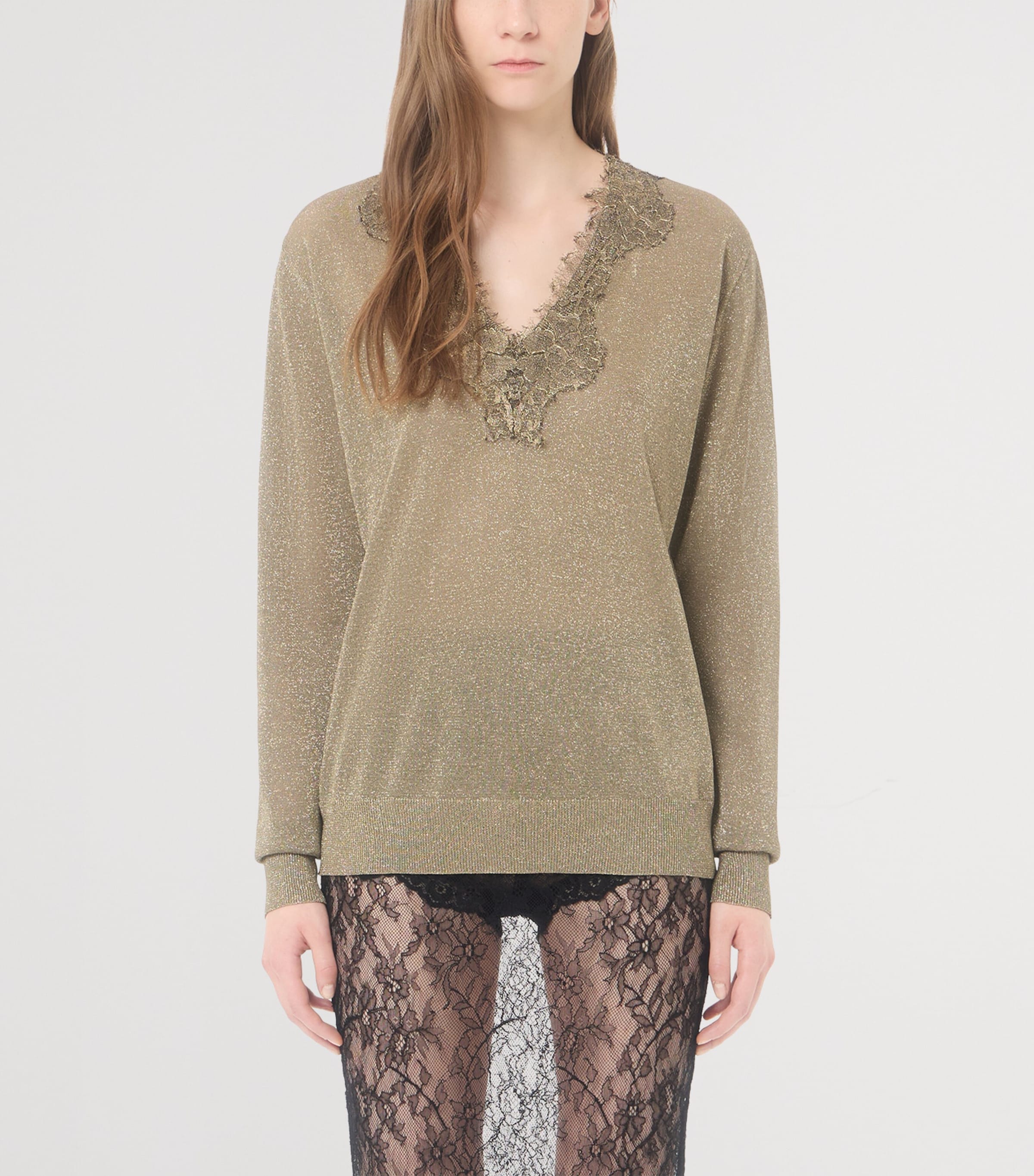 Valentino Gold Lace-Trim V-Neck Sweater | Harrods US