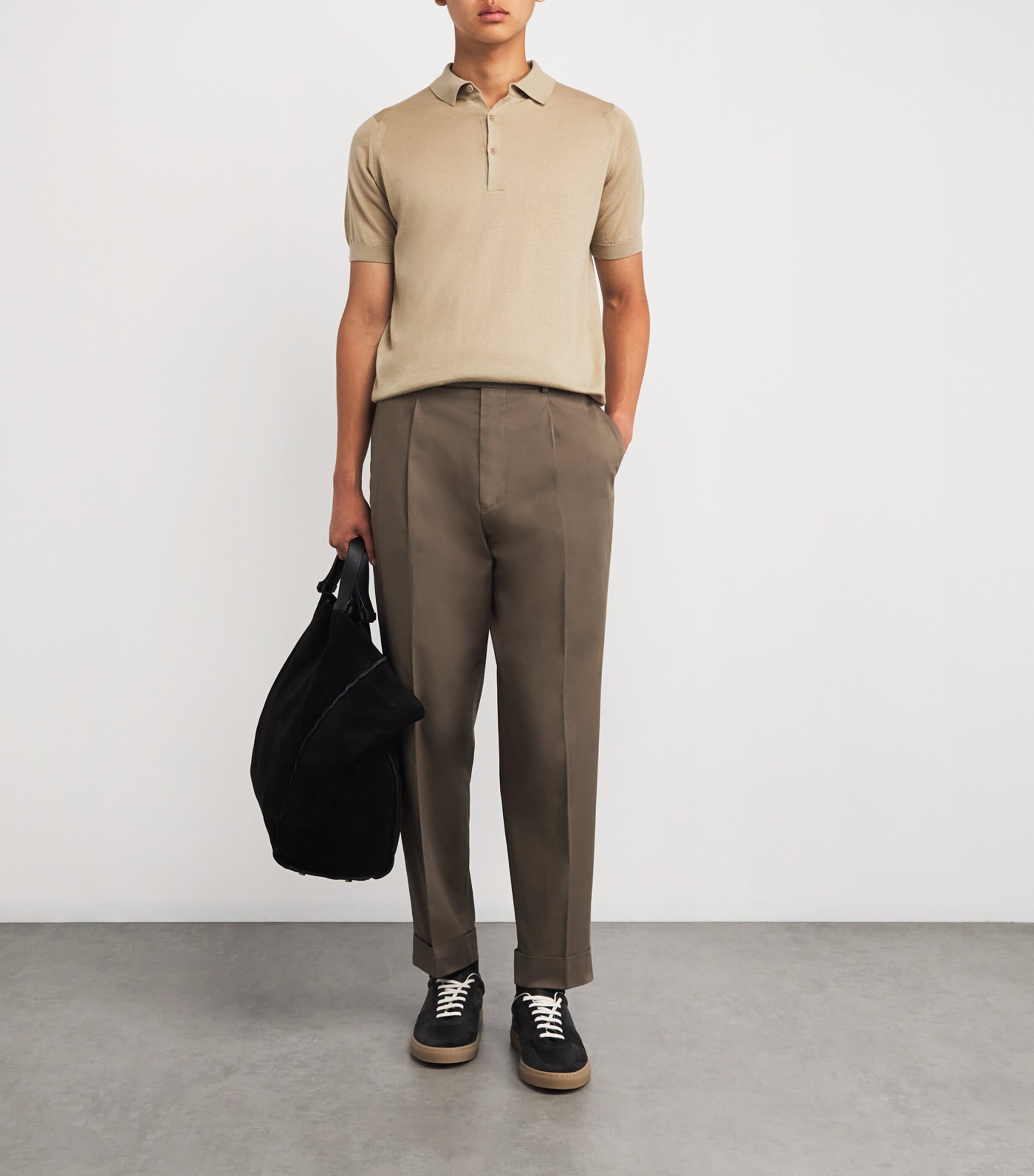 John Smedley Mens Cotton-Cashmere Elias Polo Shirt Flax Image 2