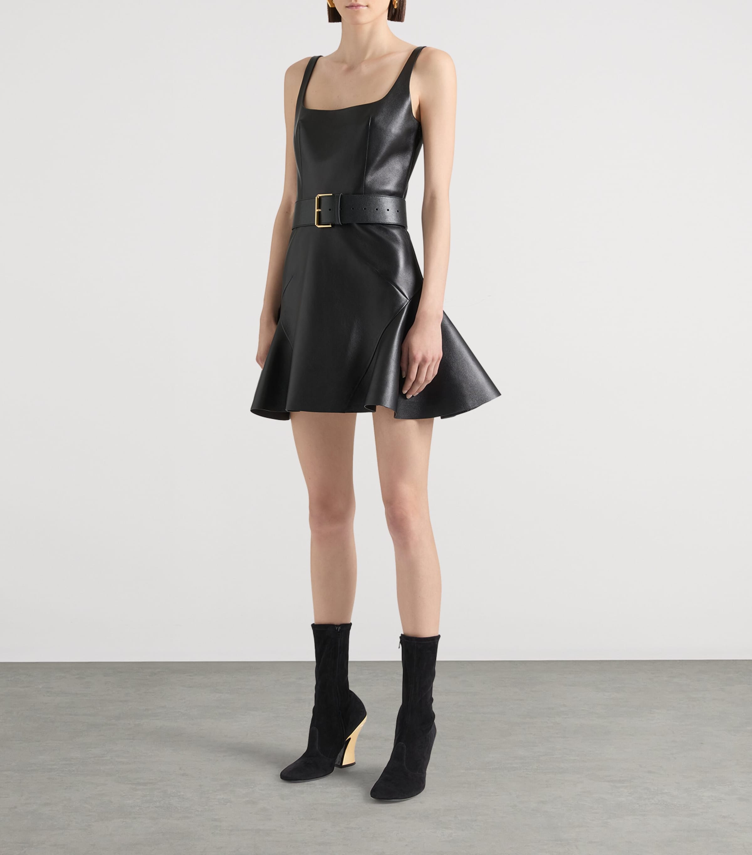 Leather Fluted Mini Dress BLACK Image 4