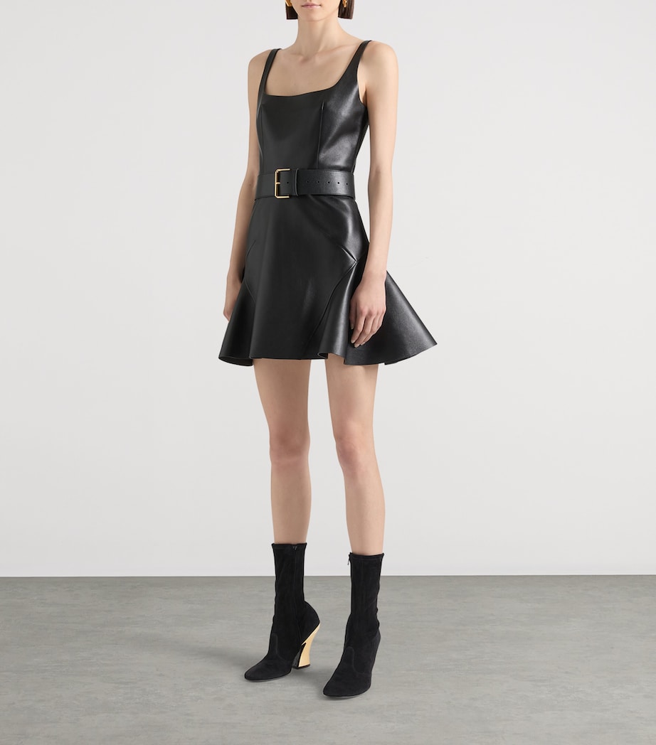 Leather Fluted Mini Dress BLACK Image 4