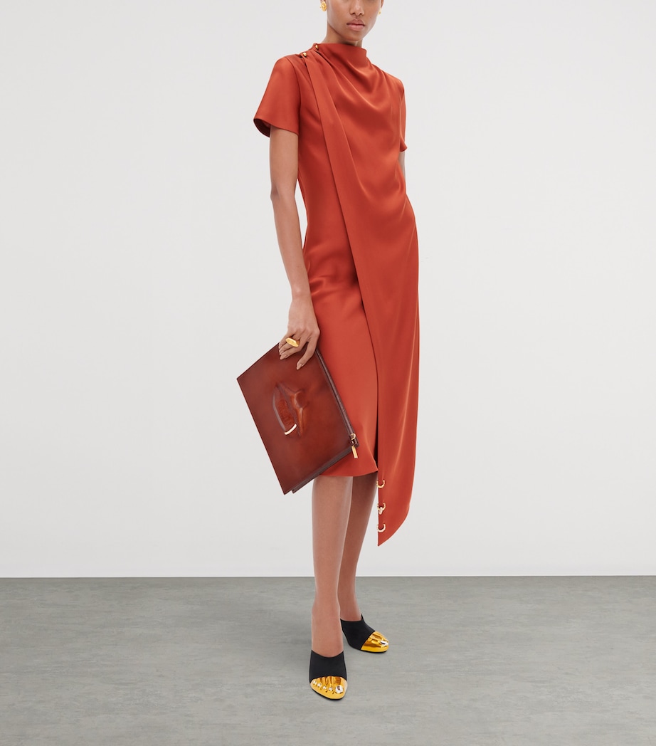 Schiaparelli Womens Silk Scarf Midi Dress Rust Image 2
