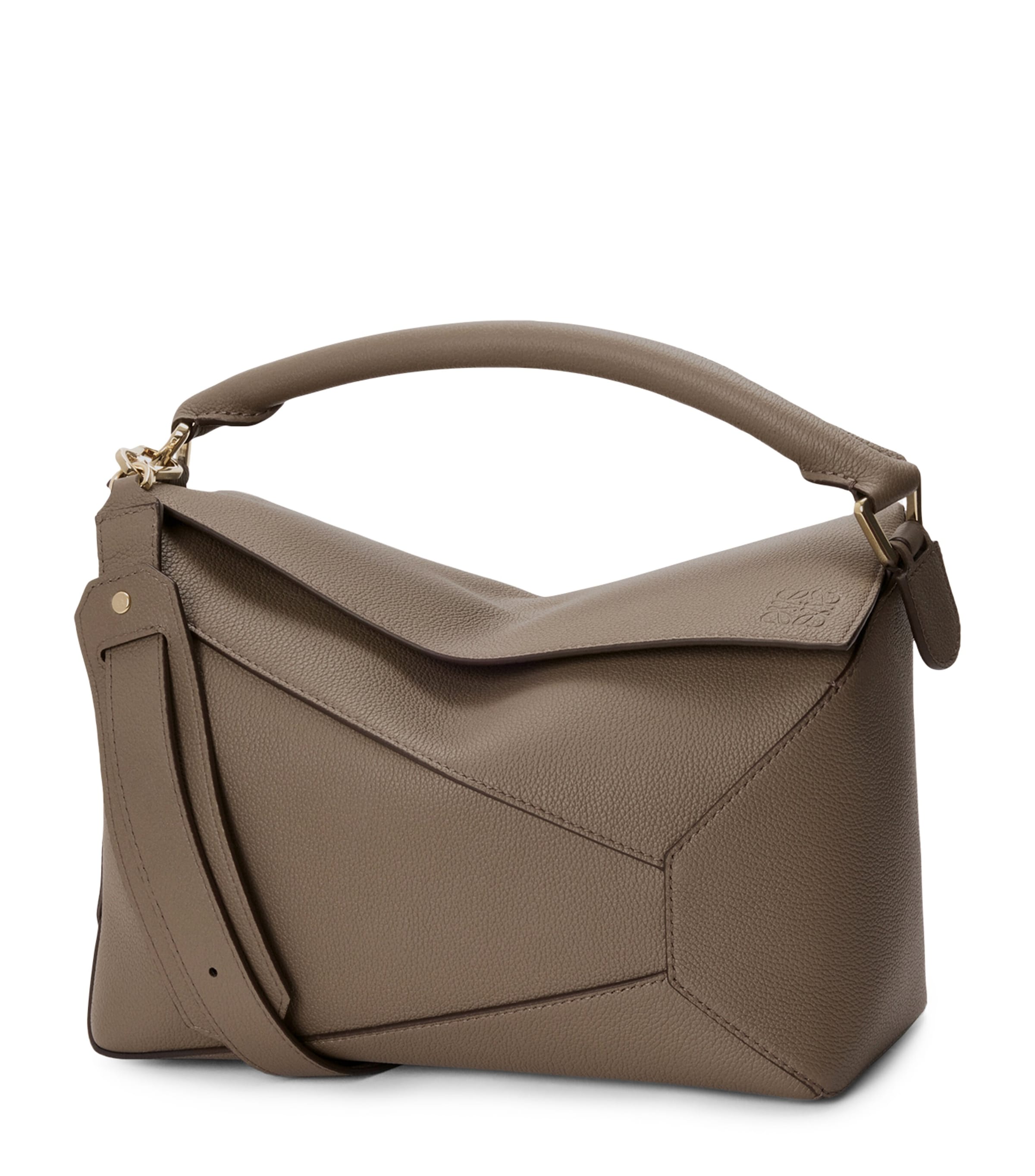 Loewe Medium Leather Puzzle Edge Top-handle Bag In Gray