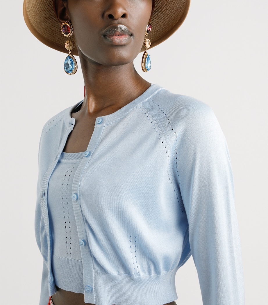 Silk-Blend Cropped Cardigan B1581-SKY BLUE Image 4