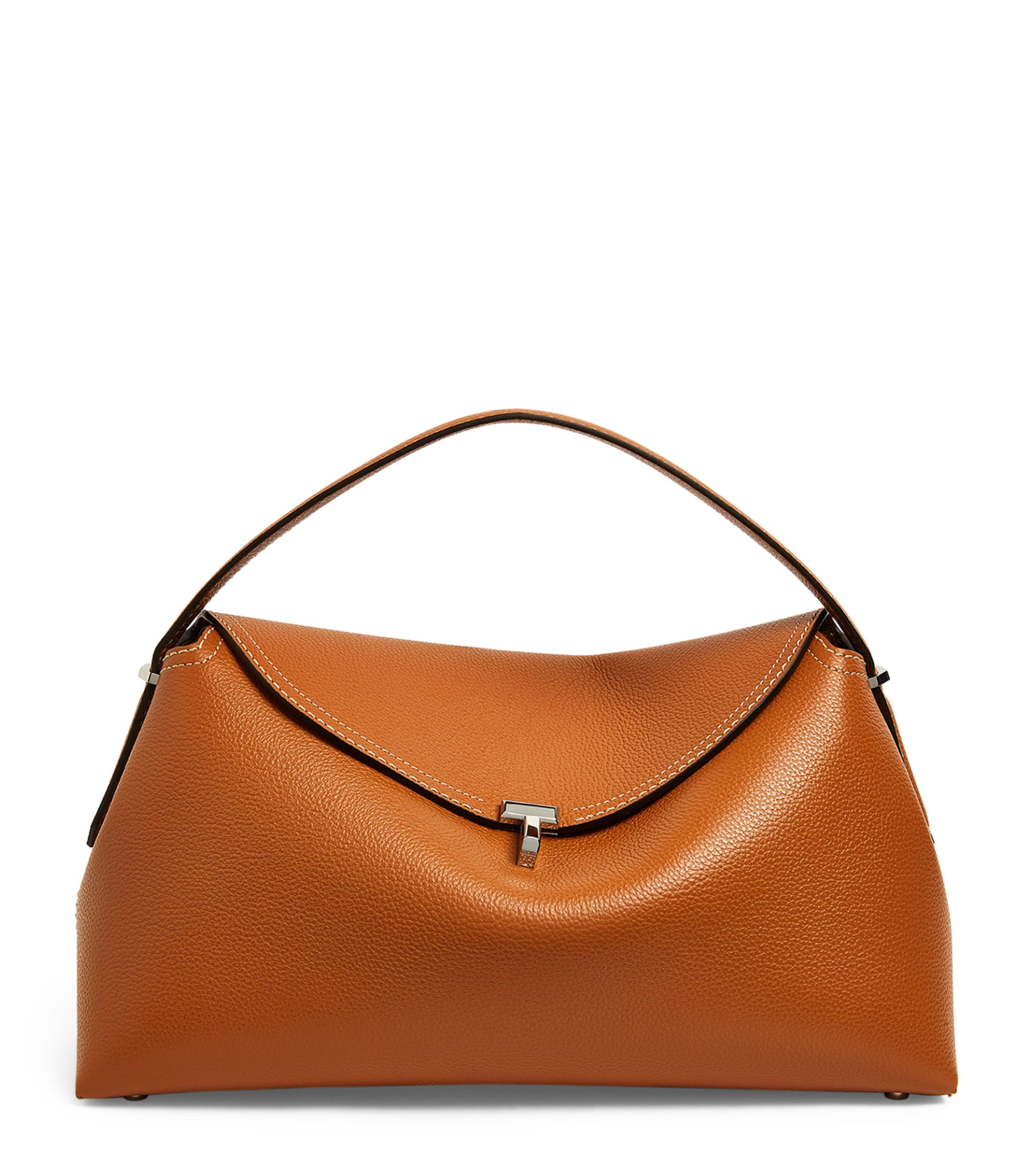 Shop Totême Leather T-lock Top-handle Bag In Brown