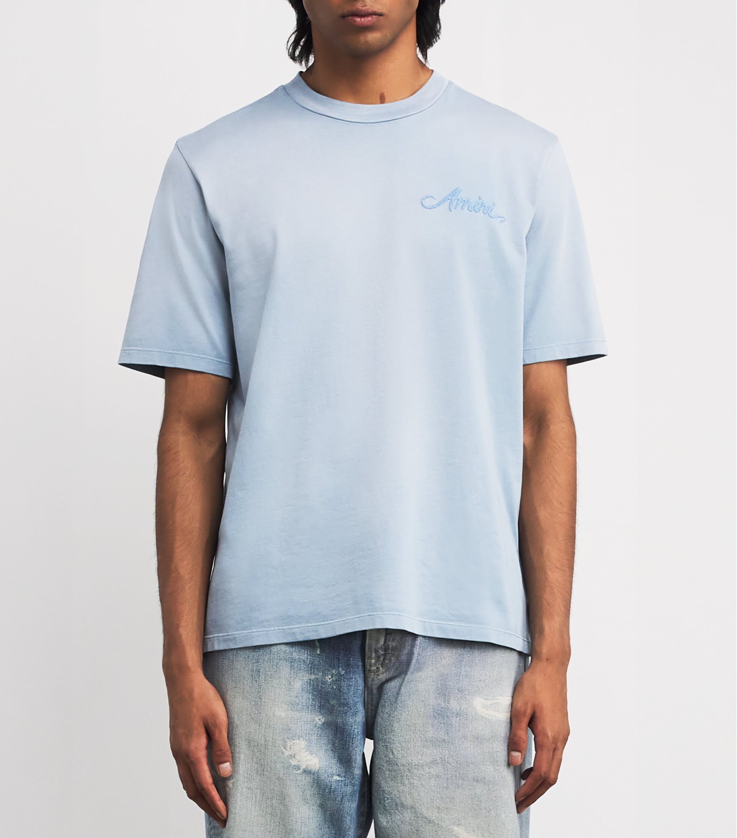 AMIRI Mens Cotton Bandana Patch T-Shirt Ashley Blue Image 3