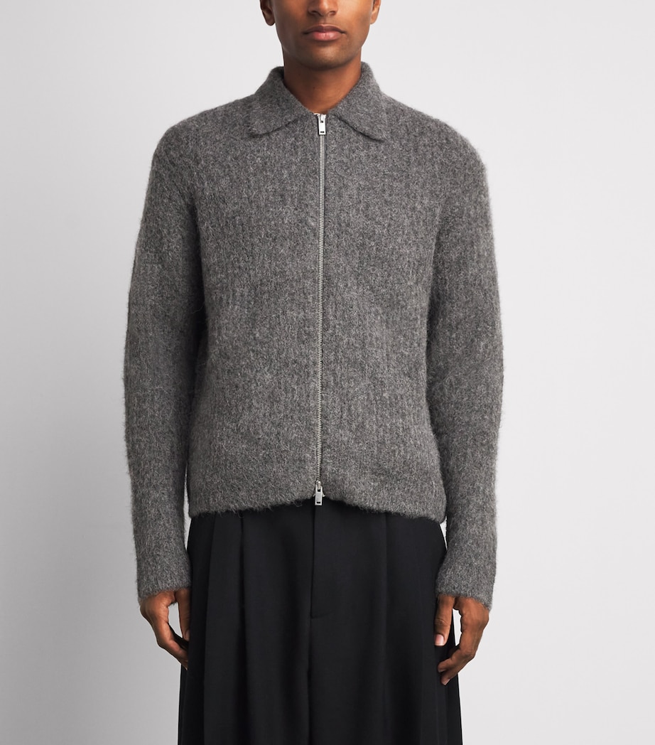 Samsøe Samsøe Mens Alpaca-Blend Sajob Zip-Up Cardigan Dark Grey Mel. Image 4