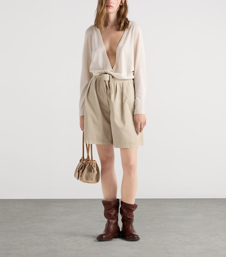 Prada Womens Cotton Gabardine Shorts Neutral Image 2