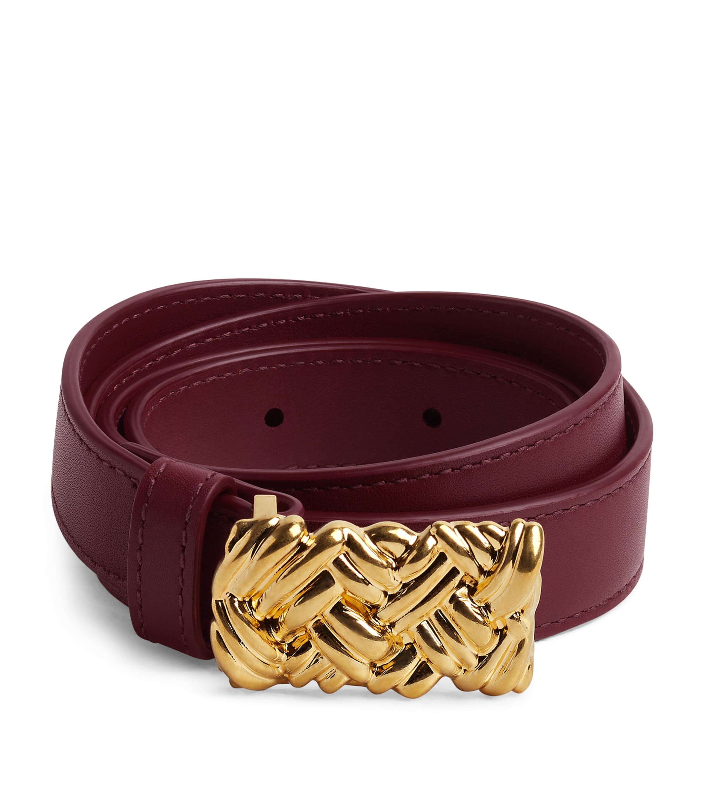 Bottega Veneta Leather Intreccio Belt In Red