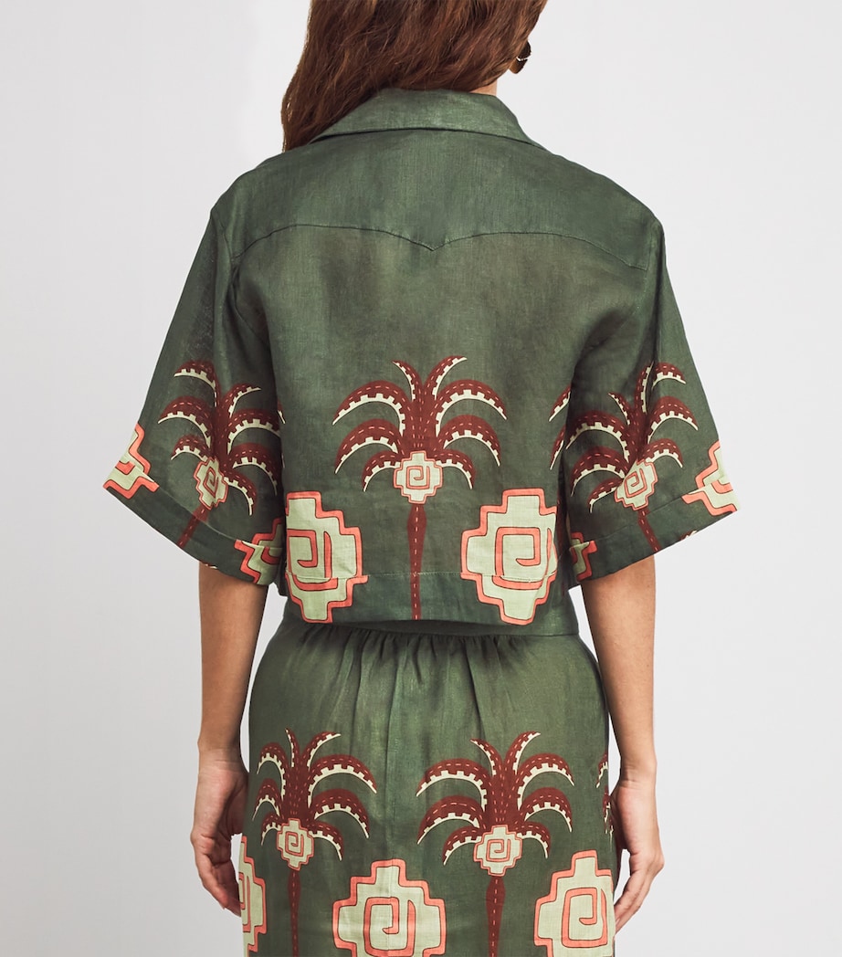 Linen Cropped Cumbi Shirt GREEN/CHOCOLATE/PINK Image 4