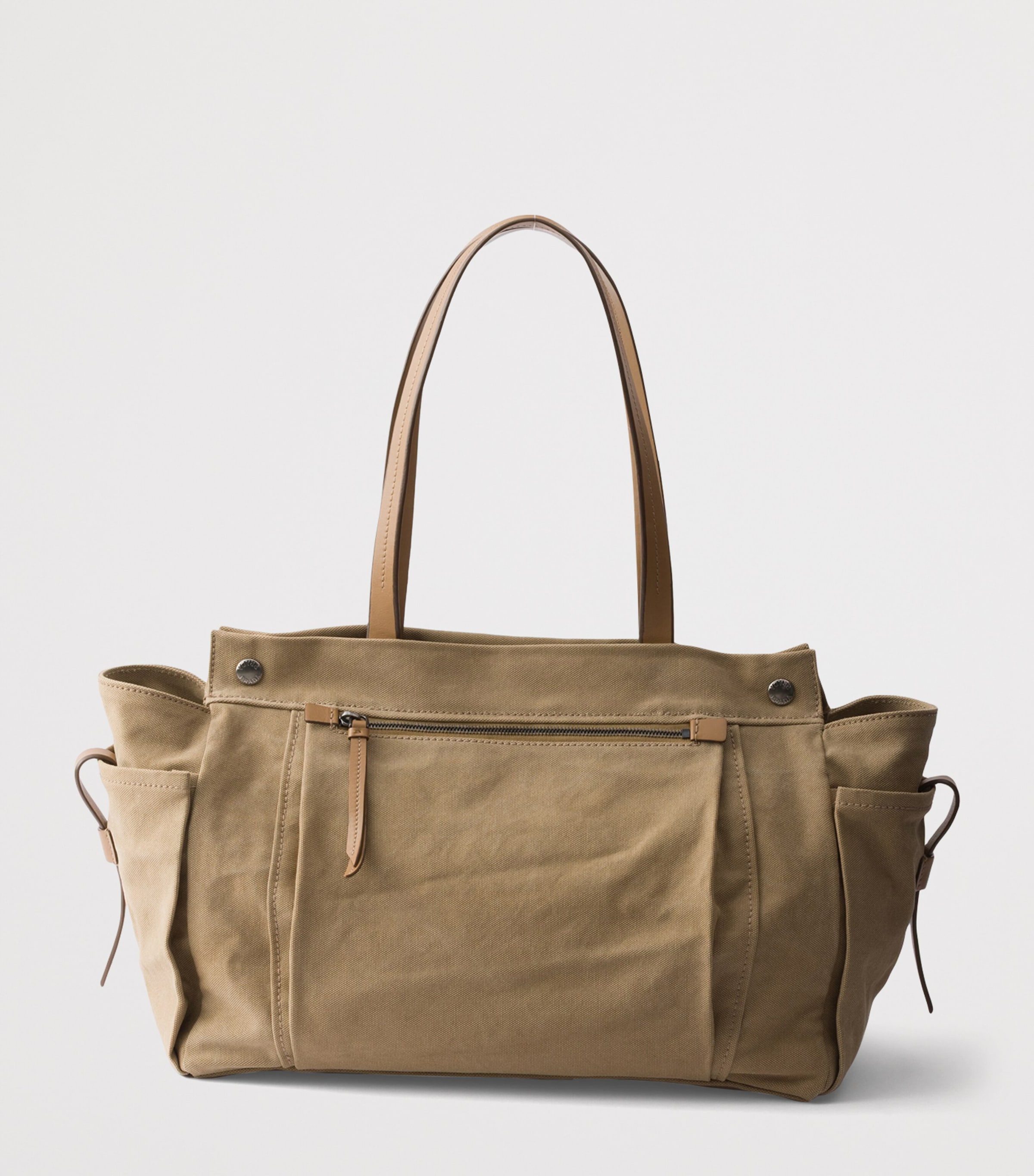 Prada Cotton-Leather Route Tote Bag Neutral Image 4