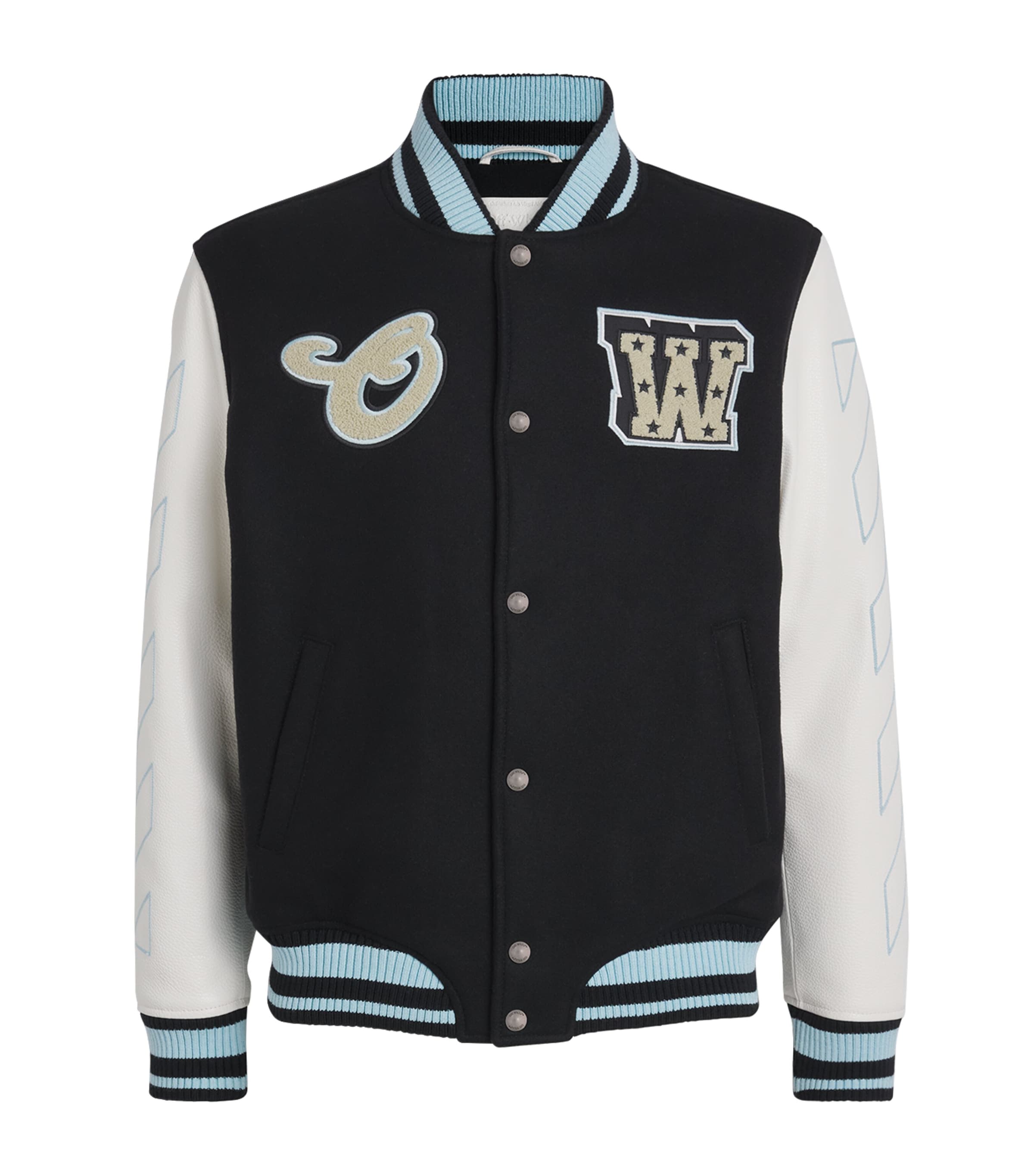 Off-White Mens Wool-Leather Logo Varsity Jacket Black Image 1