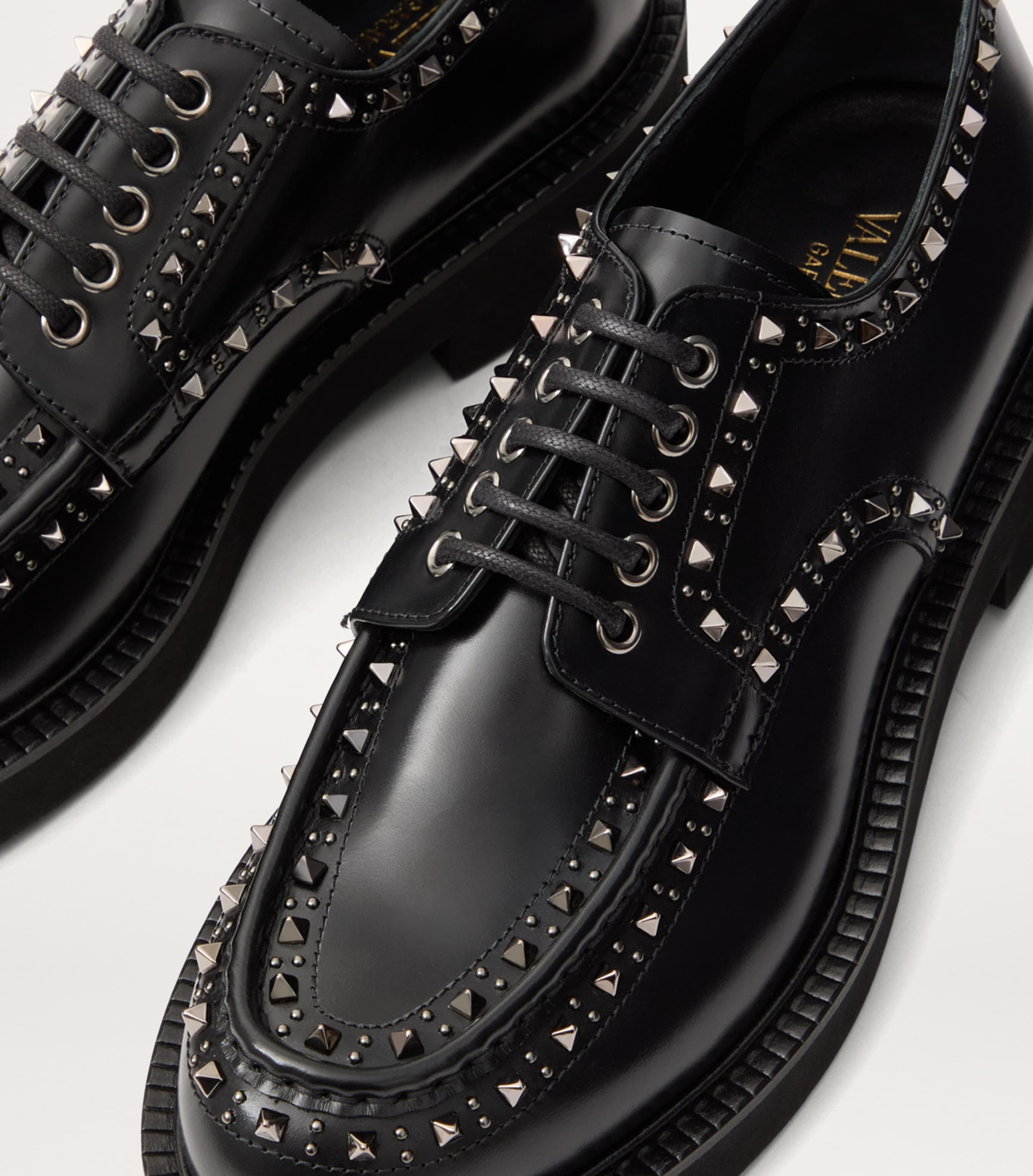Valentino Garavani Black Leather Rockstud Gentleglam Derby