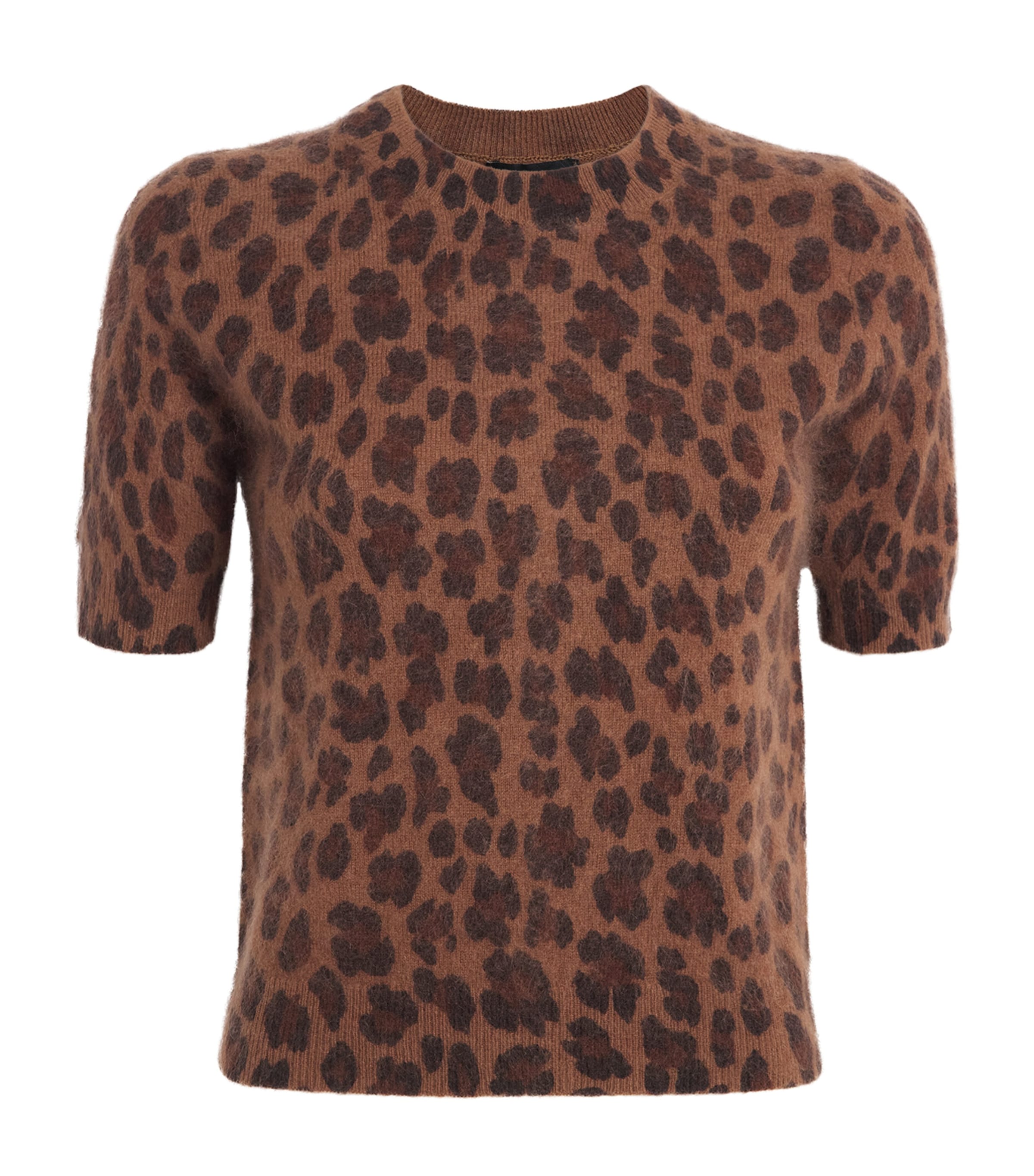 Me+em Merino Wool-cashmere Leopard Print T-shirt In Brown