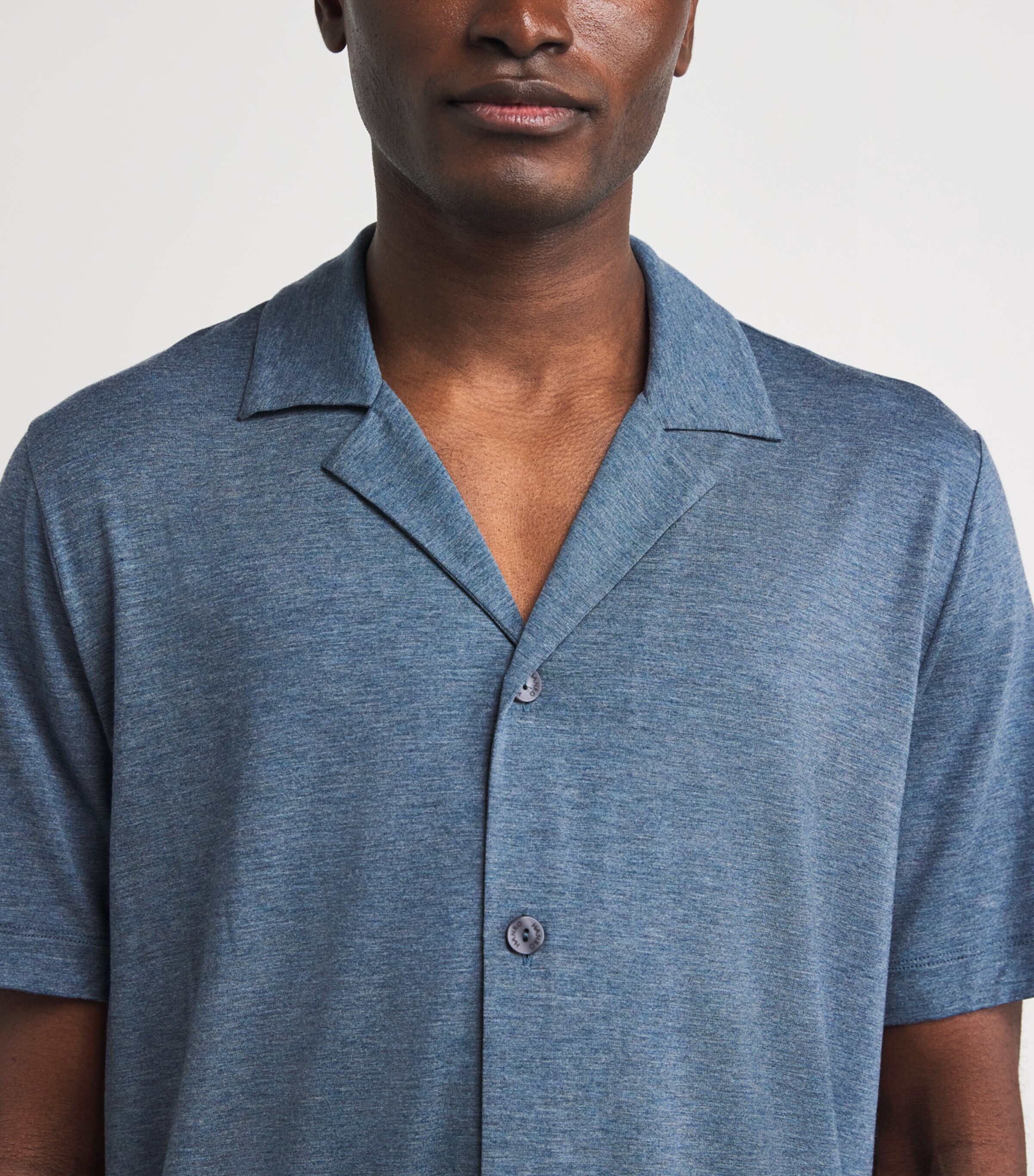 Hanro Mens Short-Sleeve Casuals Shirt Retro Blue Melg Image 3