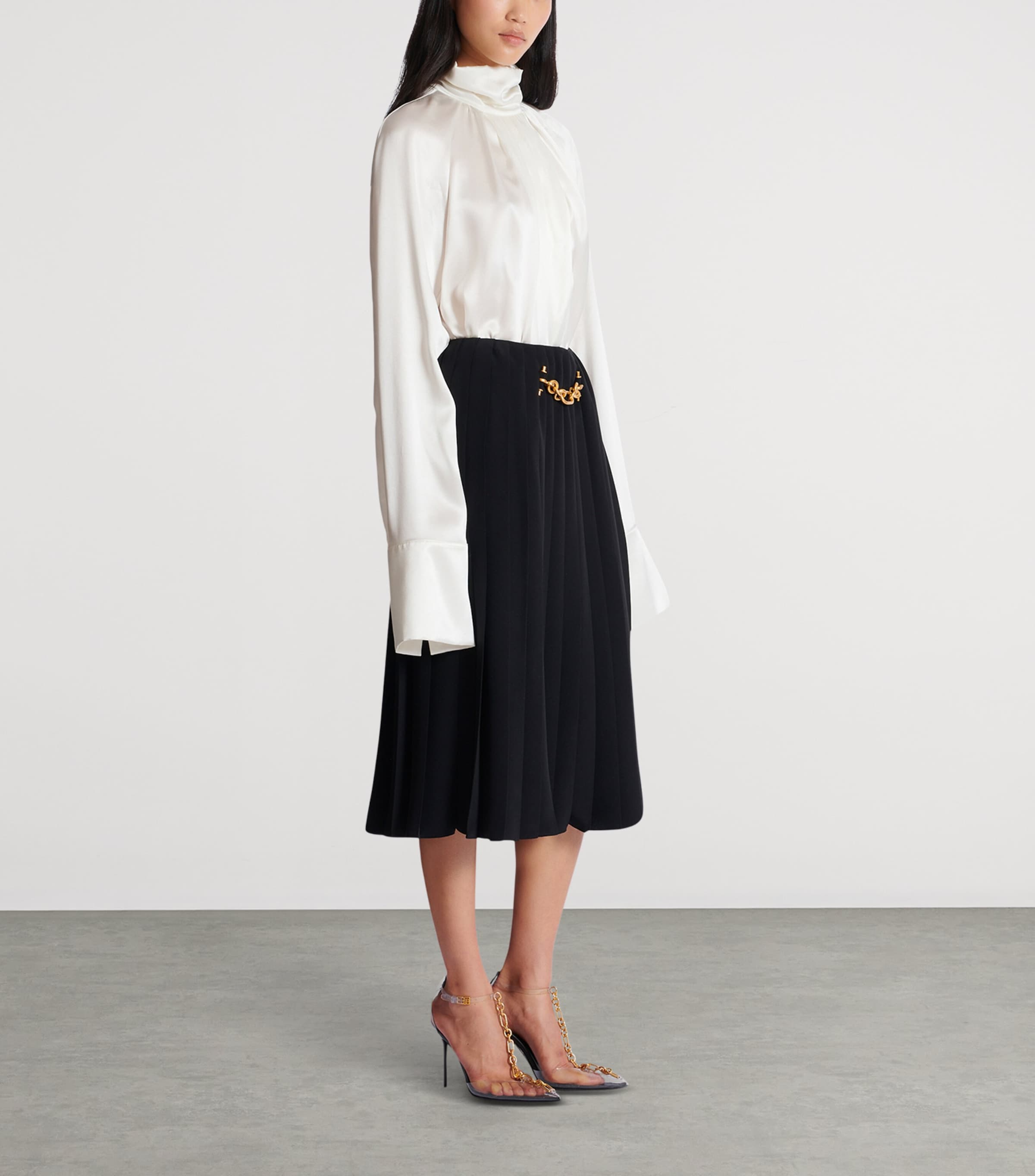 Chain-Detail Pleated Midi Skirt 0PA NOIR Image 2