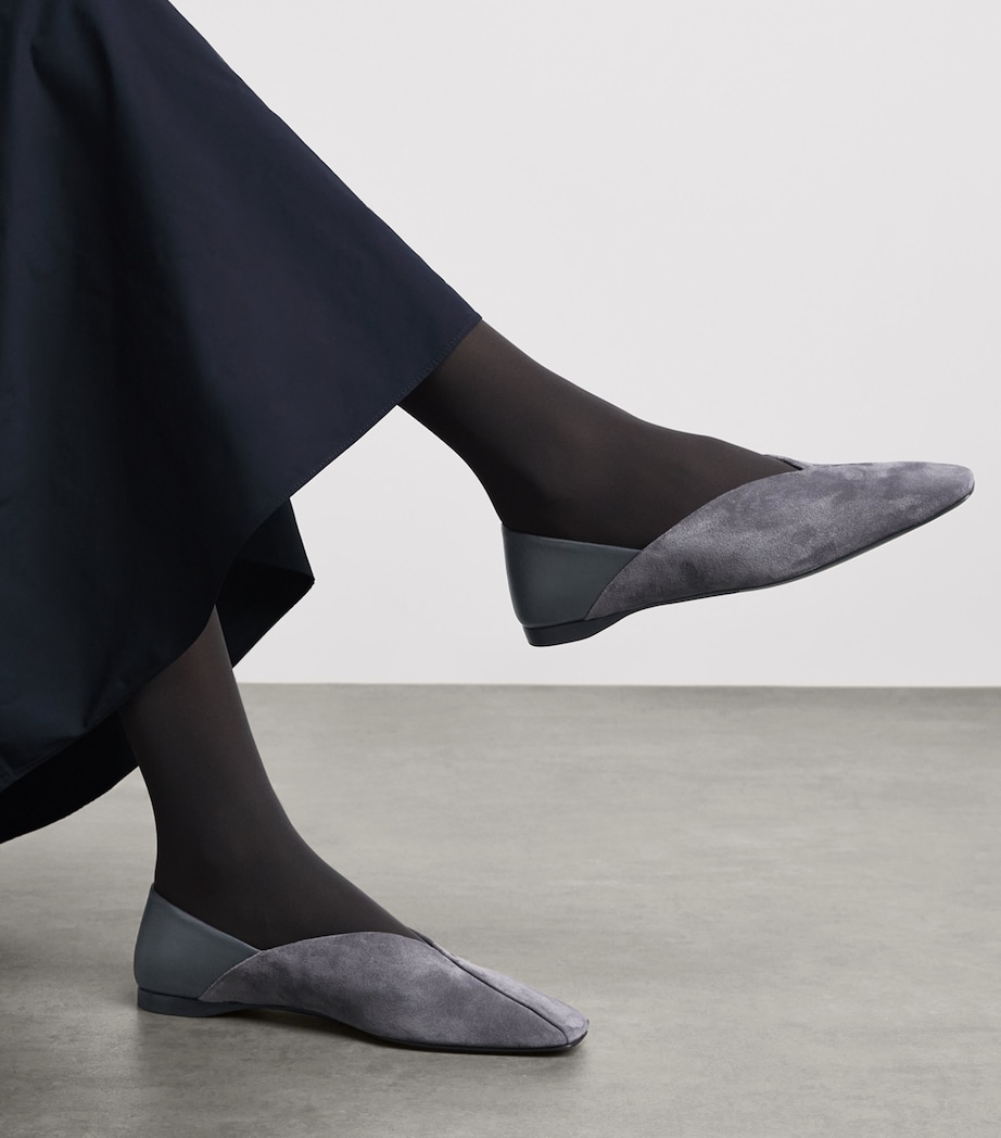 Max Mara Suede Leather-Trim Ballet Flats Medium Grey Image 2