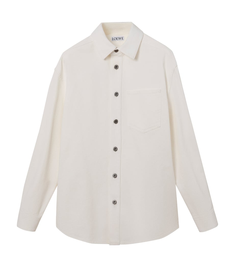 LOEWE Mens Denim Anagram-Patch Overshirt White Image 1