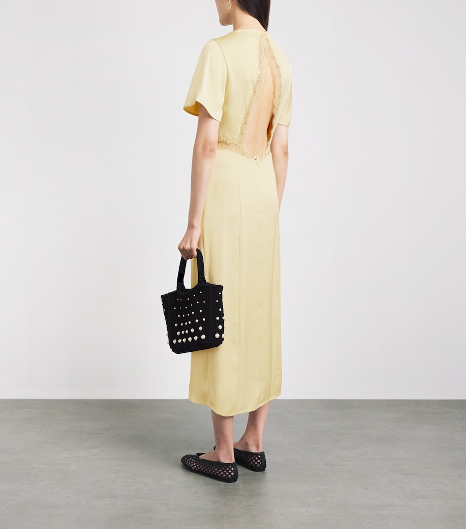 Claudie Pierlot Womens Satin Lace-Waist Midi Dress Baby Yellow Image 4