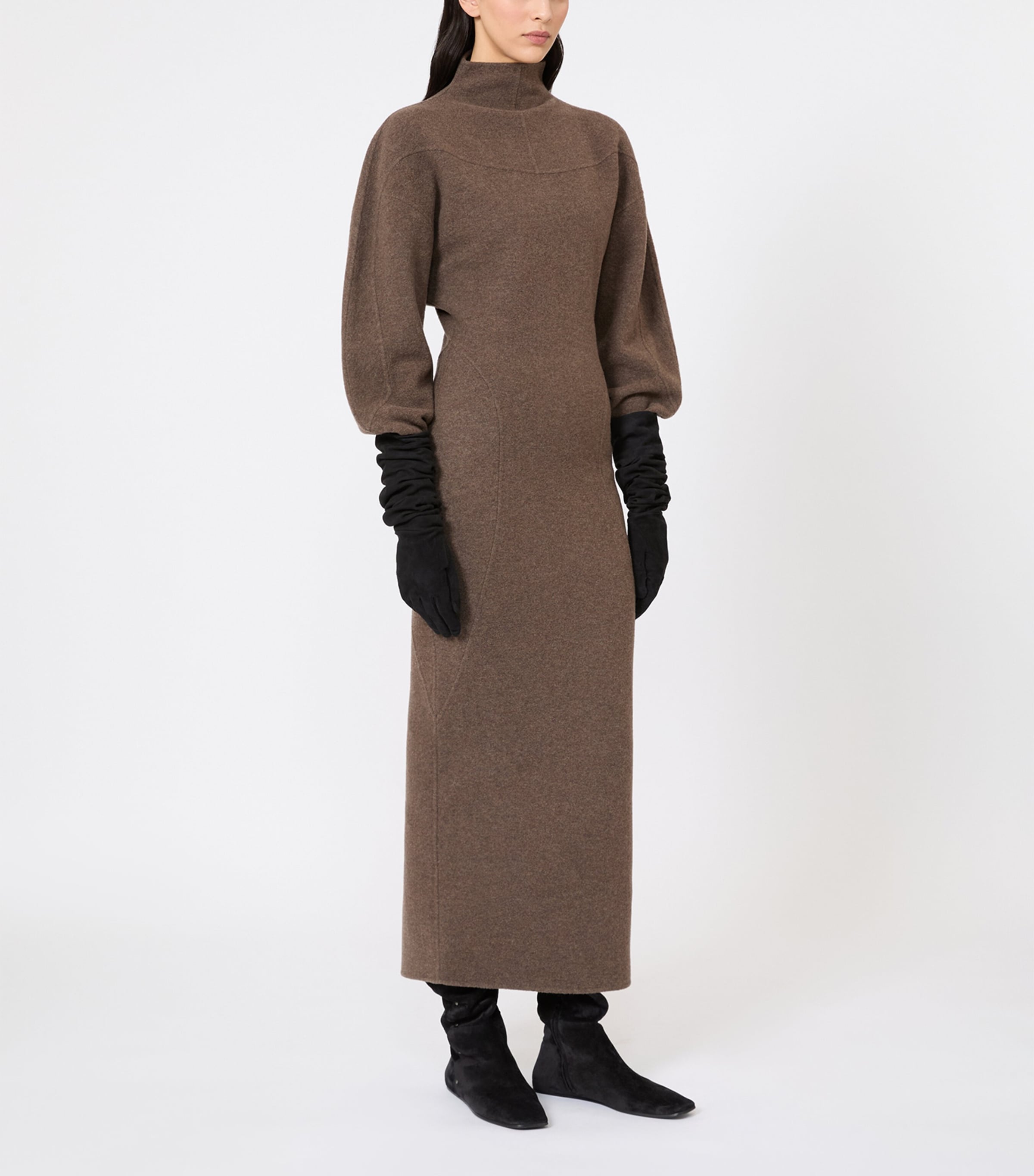 Max Mara Womens Wool-Blend High-Neck Maxi Dress Mud Image 3
